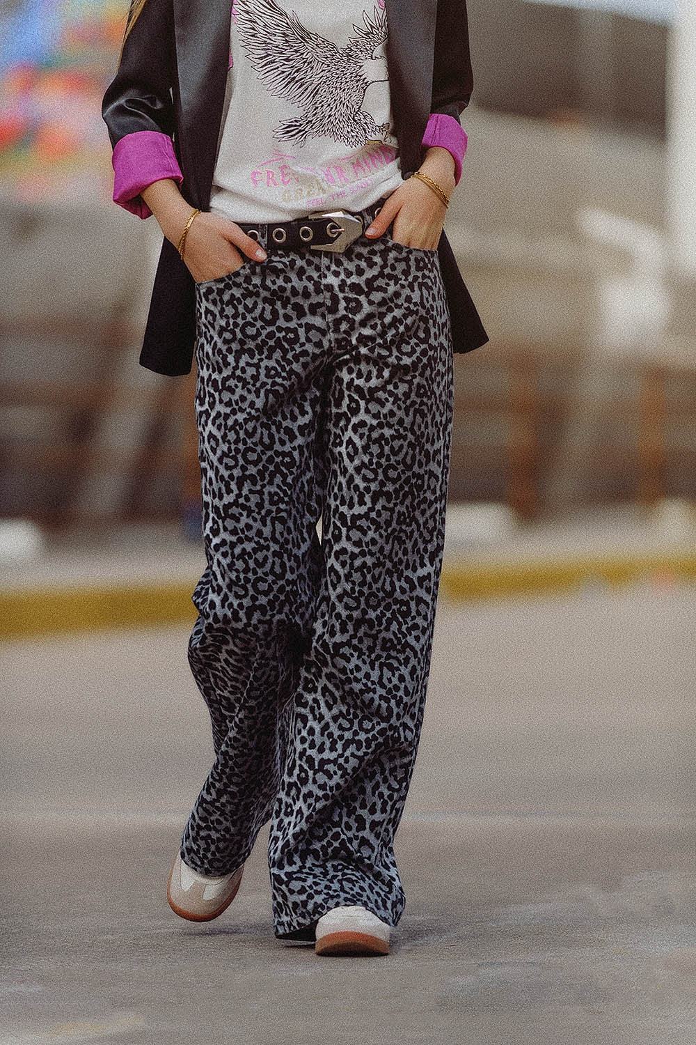 Leopard Print Gray Pants for Women - Stylish and Comfortable Casual Trousers for Everyday Wear, Office, and Night Out