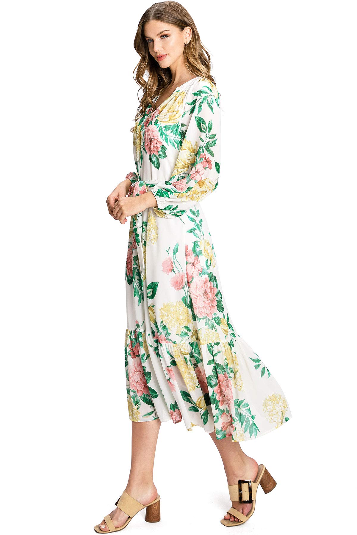 Flying Tomato Women's Paisley Floral Print Elegant Chiffon Midi Dress for Summer Wedding, Garden Party & Cocktail Events - Plus Size Boho Chic Outfit