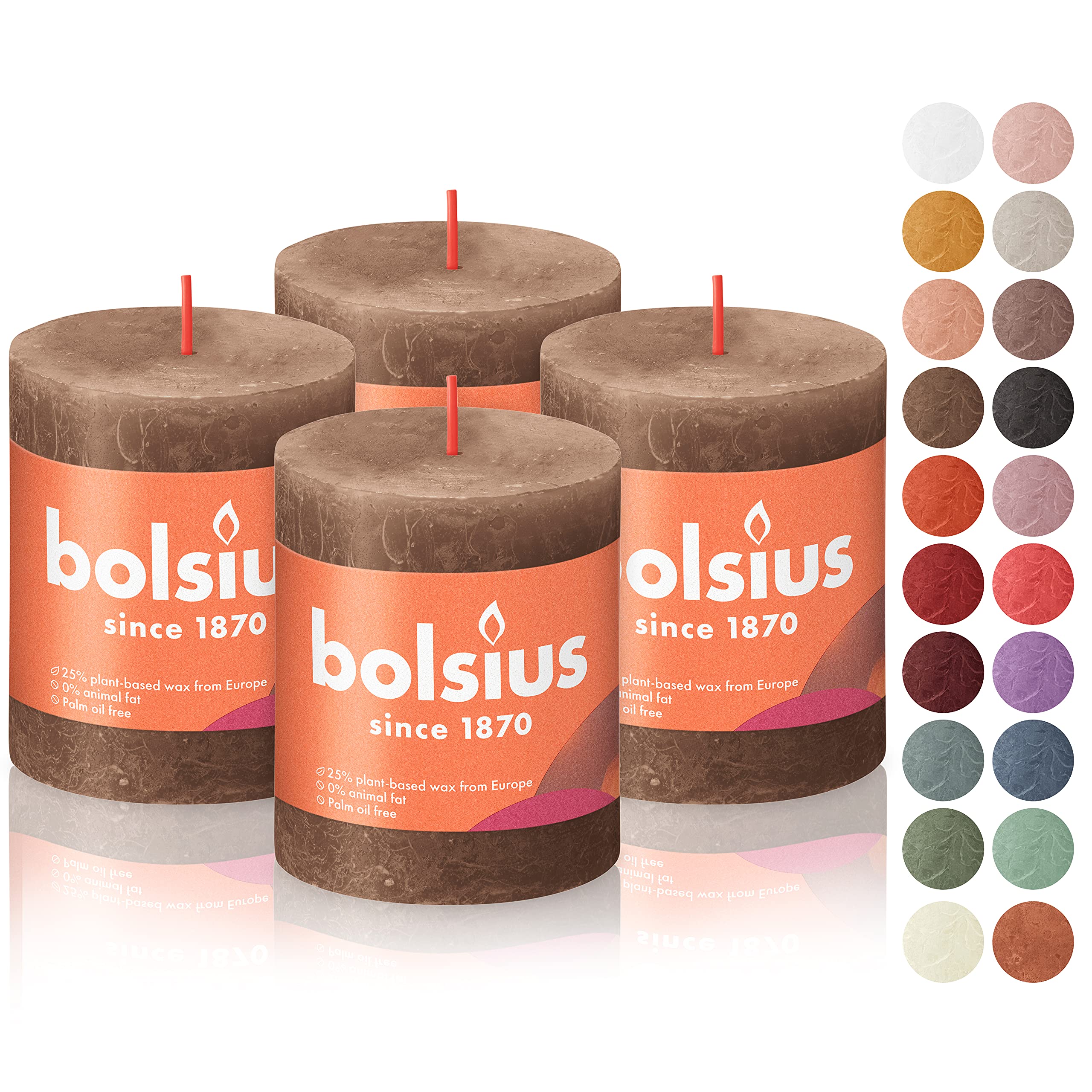 BOLSIUS 4 Pack Suede Brown Rustic Pillar Candles - 2.75