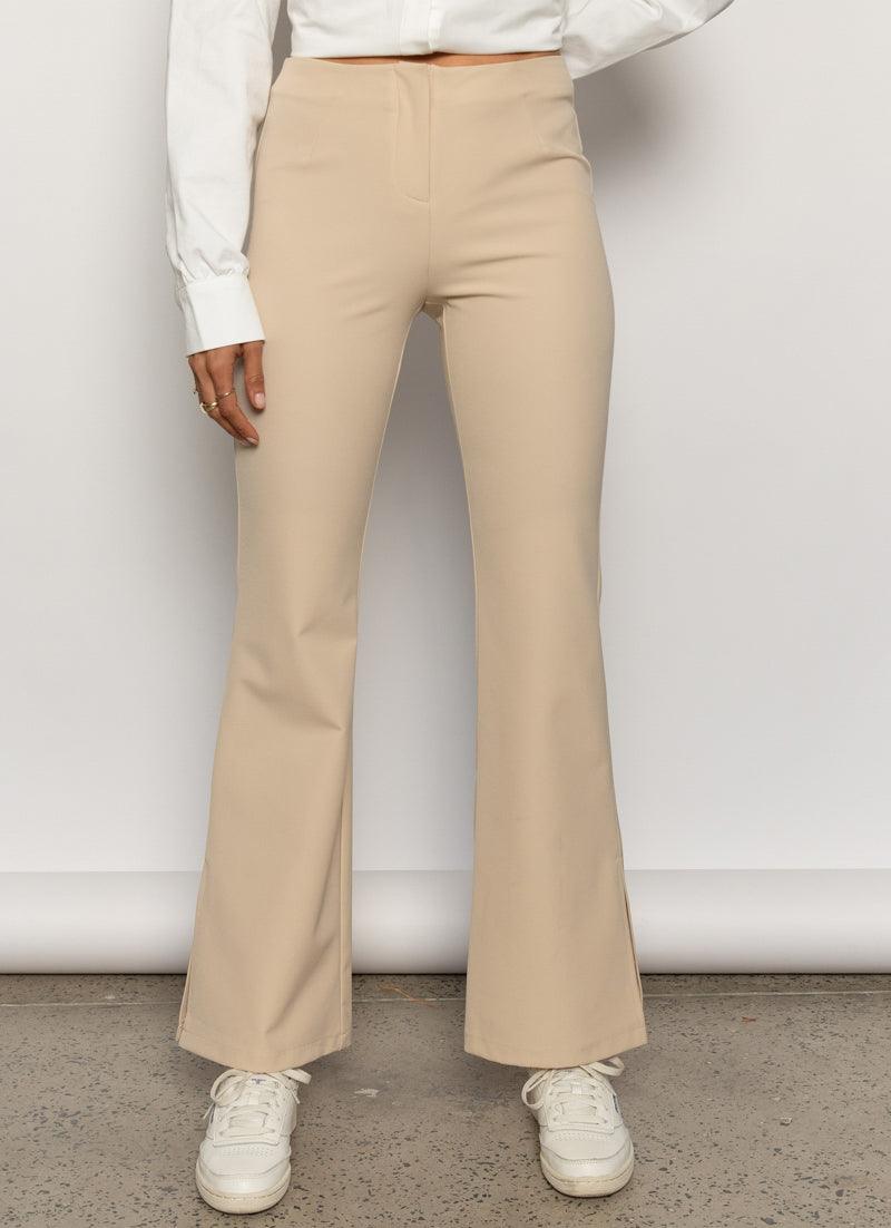 Ice Glider Pants for Women - Soft Stretchy Beige Yoga Pants with High Waist & Pockets | Perfect for Yoga, Running, Lounge & Travel