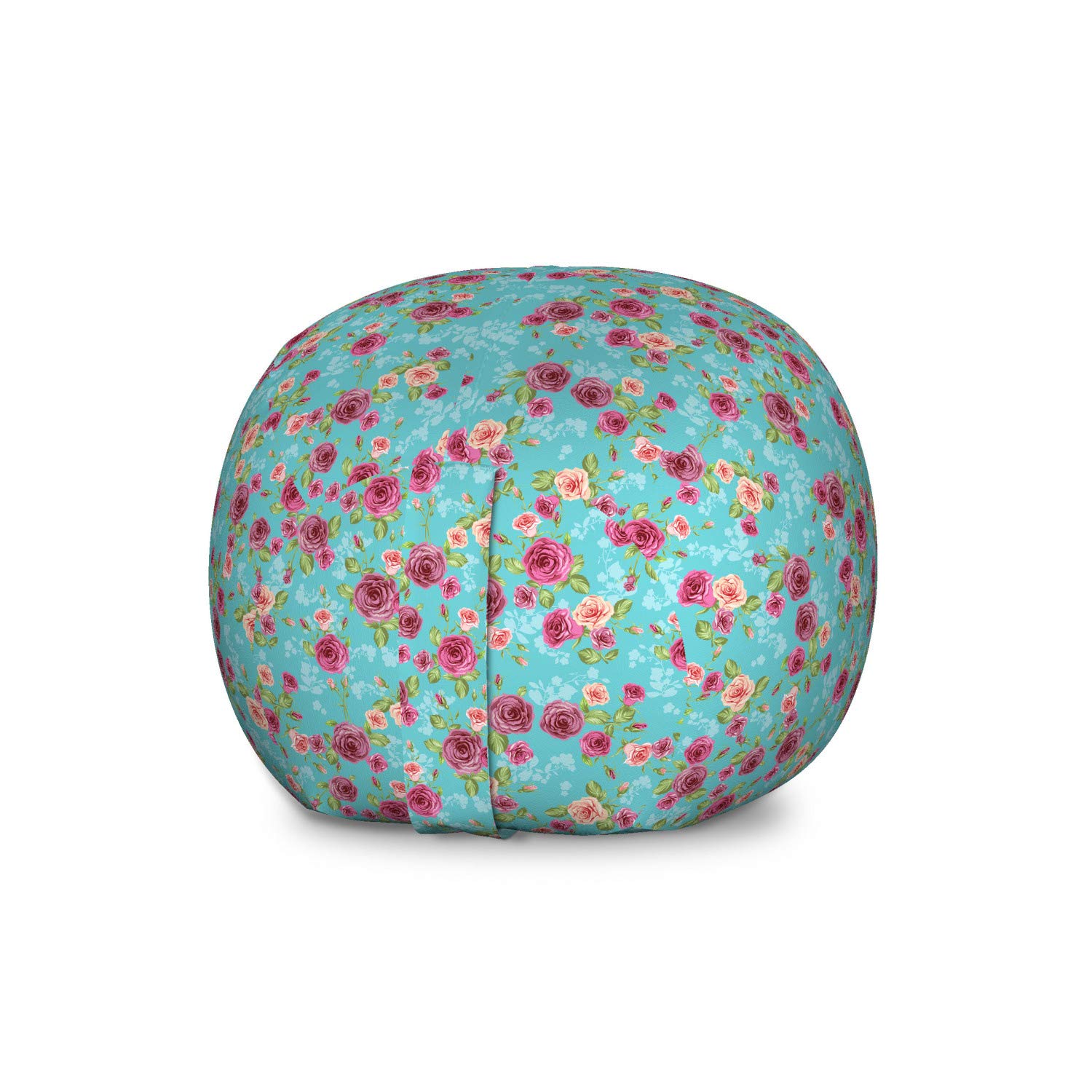 Ambesonne Large Washable Toy Storage Bag Chair - Romantic Rose Bouquet Floral Pattern on Blue Background, Stuffed Animal Organizer for Kids Room, Nursery, Playroom & Bedroom Decor