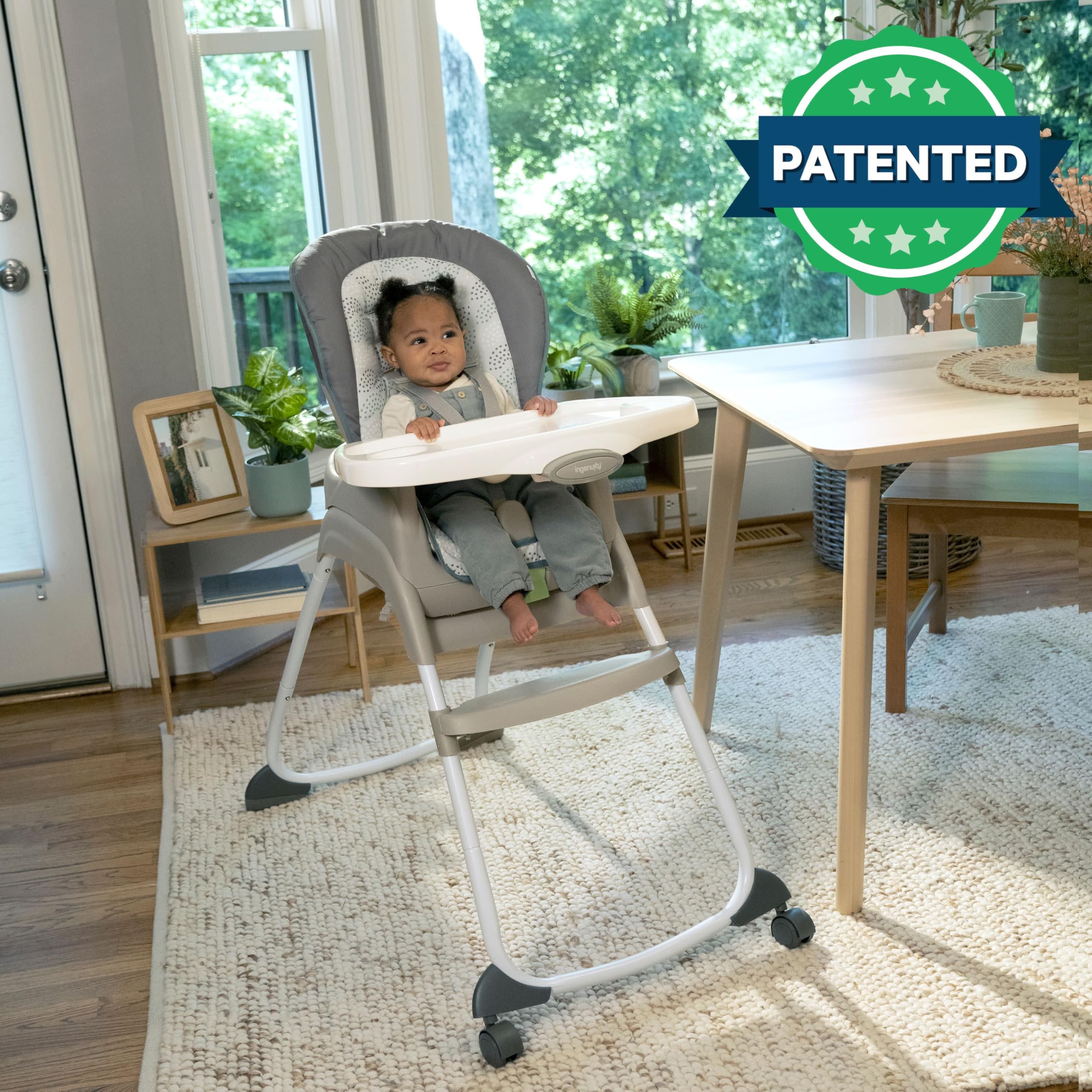 Ingenuity 6-in-1 Convertible High Chair for Babies & Toddlers (0-5 Years) - 6 Adjustable Modes, 2 Dishwasher-Safe Trays, Astro Design (Model 13108) - Perfect for Feeding, Learning & Playtime at Home or Daycare