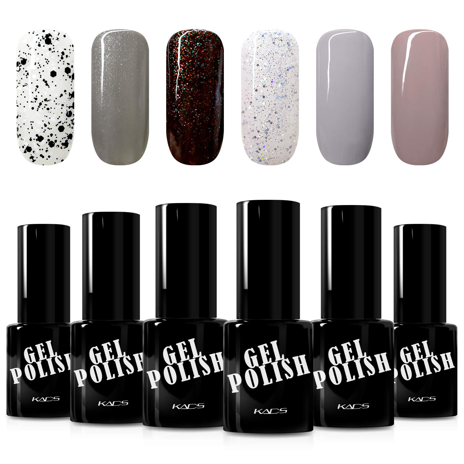 Alexnailart 6 Colors Soak Off UV LED Gel Nail Polish Set - Glitter & Sequin Nail Art Design for Manicure (10ml) | Perfect for Home Salon, Nail Art DIY & Professional Nail Designs