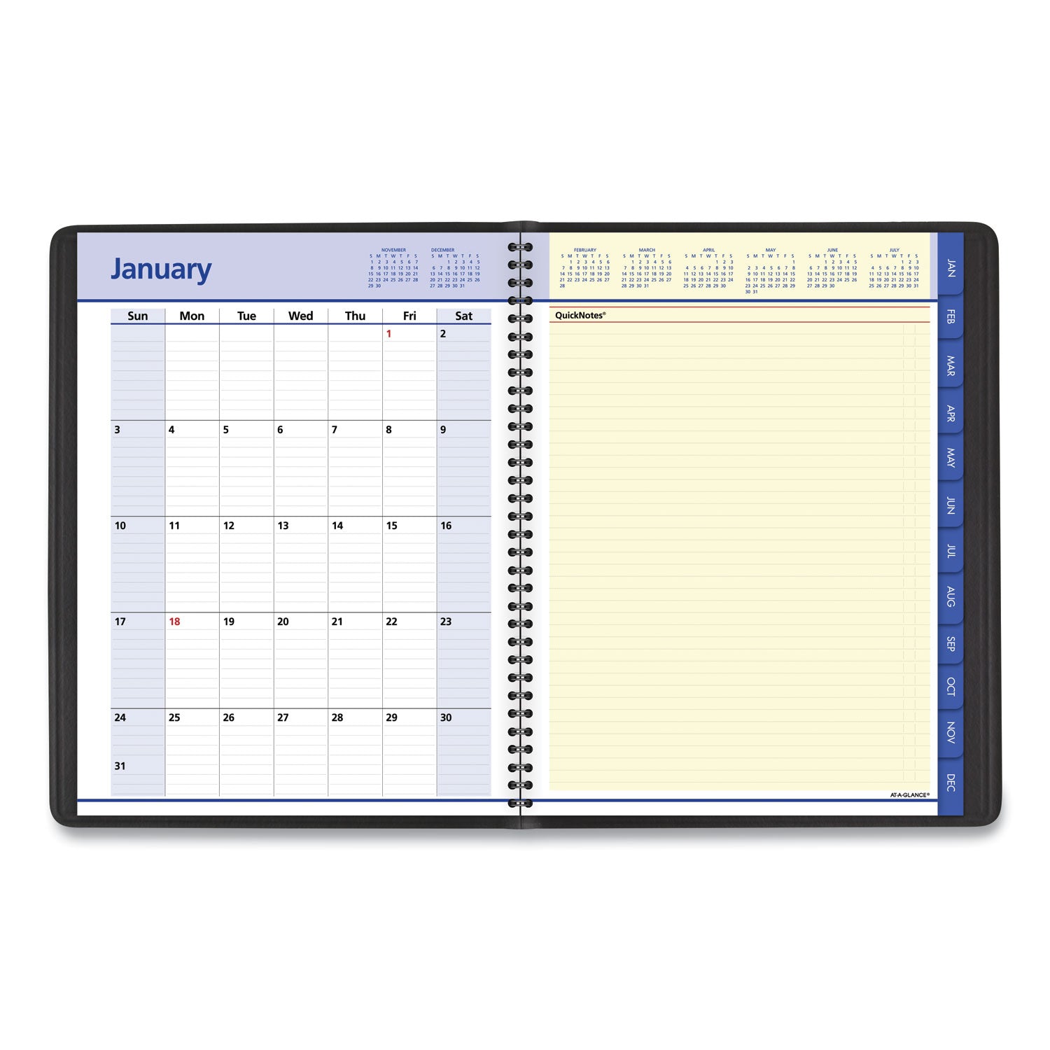 AT A GLANCE® QuickNotes Weekly Vertical Column Format Appointment Book 2025 - 12 Month Planner (January to December) - 11 x 8.25 Inches, Black Cover - Perfect for Office, School & Personal Scheduling