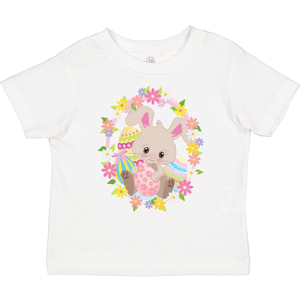 Inktastic Easter Bunny with Flowers and Easter Eggs Toddler T-Shirt - Cute Spring Outfit for Boys & Girls - Perfect for Easter Celebrations, Egg Hunts & Family Photos