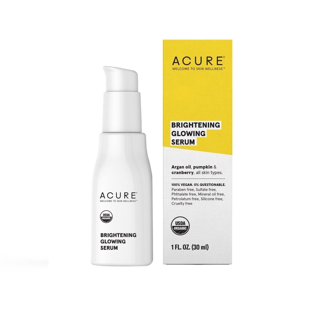 Acure Brightening Glowing Serum 30ml - Vitamin C Facial Serum for Radiant Skin, Dark Spot Corrector & Hydrating Face Serum - Perfect for Daily Skincare Routine & Nighttime Use