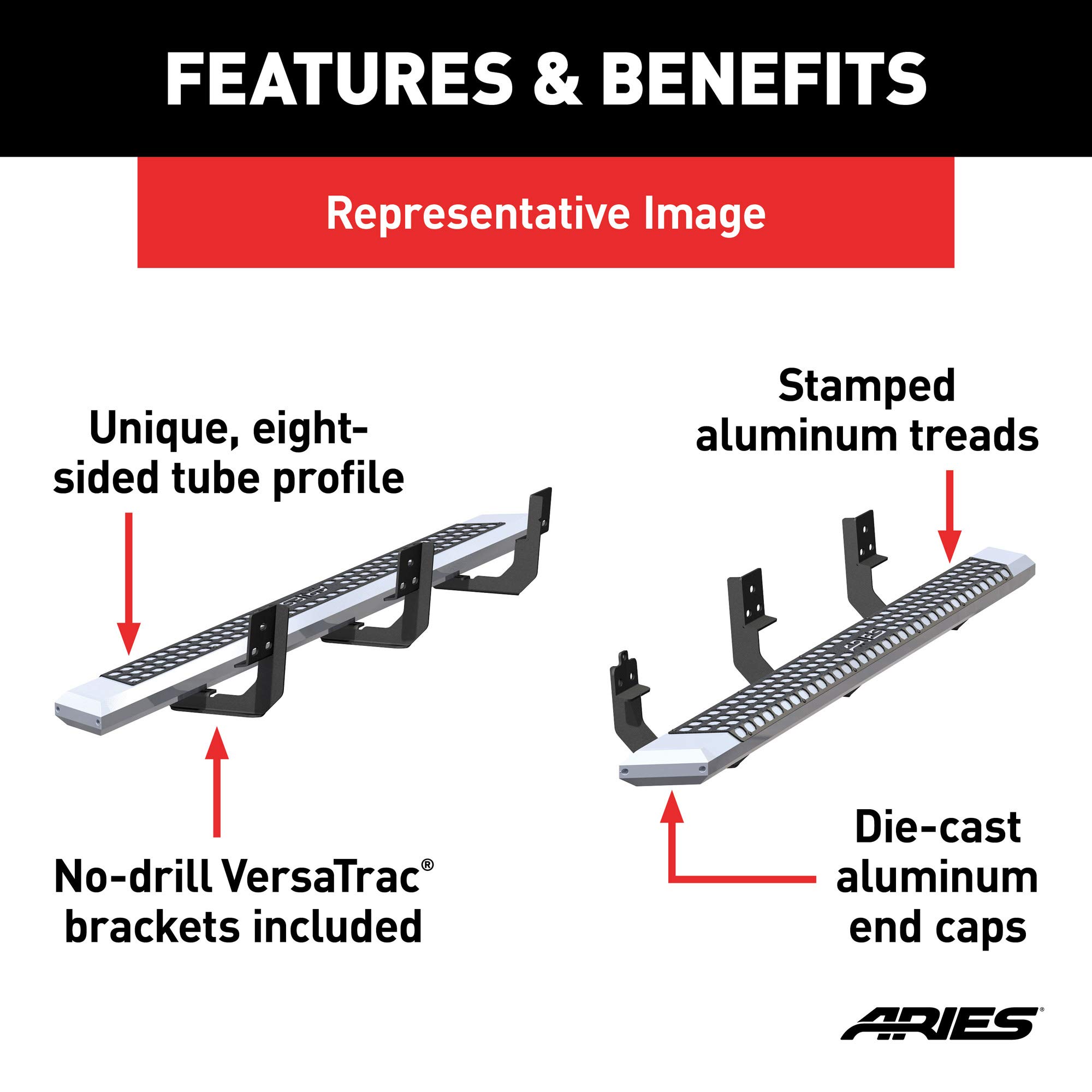ARIES 2555023 AdvantEDGE Chrome Aluminum 85-Inch Truck Running Boards for Toyota Tacoma - Heavy Duty Side Steps for Easy Access & Off-Road Protection
