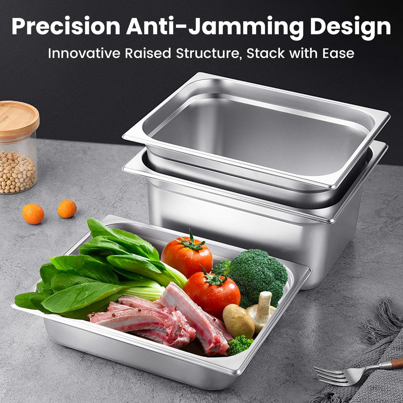 6-Piece Full Size Steam Table Pan Set 4 Inch Deep - Commercial Grade Stainless Steel Food Pans, Dishwasher & Oven Safe - Perfect for Catering, Buffet, Restaurant, Salad Bar & Food Service Industry