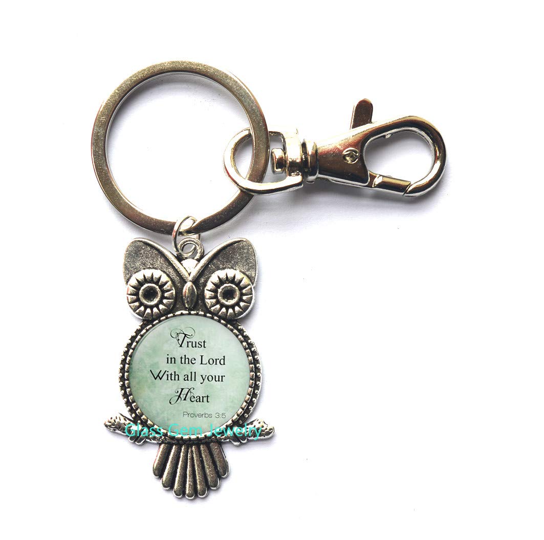 Trust in The Lord Owl Keychain - Proverbs 3:5 Bible Verse Christian Jewelry Gift for Women & Men - Inspirational Scripture Key Ring for Daily Encouragement, Bible Study Groups & Faith-Based Gifts