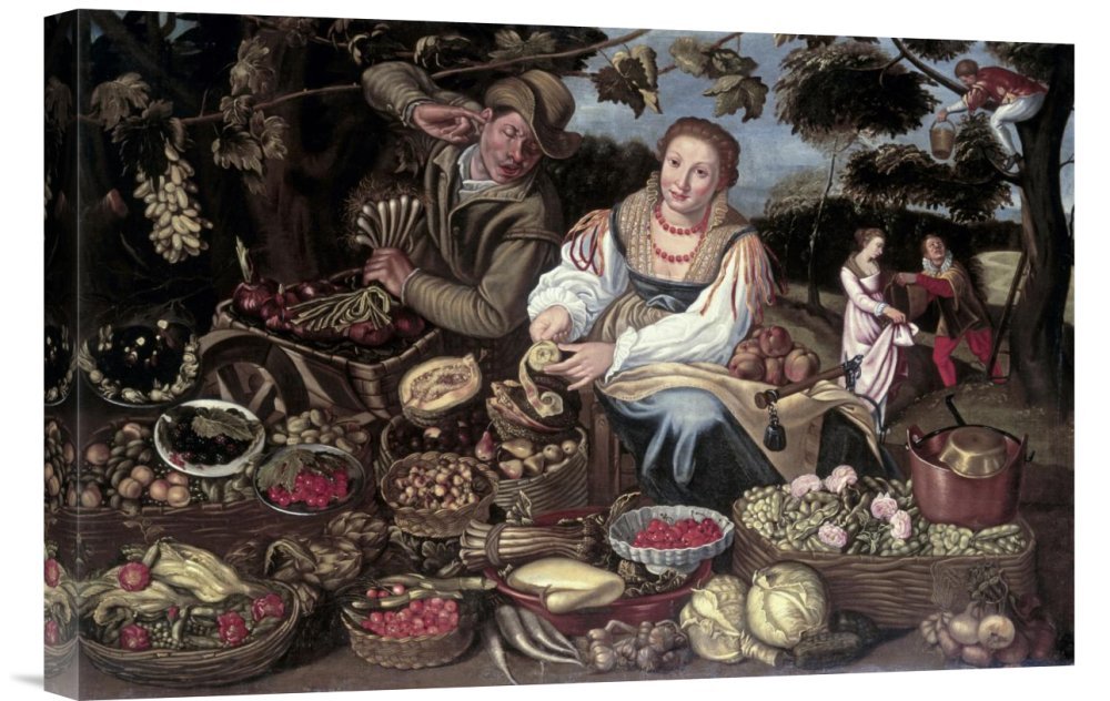 Vincenzo Campi Fruit & Vegetable Market Art Print - Gallery Wrapped Canvas Wall Decor for Kitchen, Dining Room & Farmhouse Style Homes