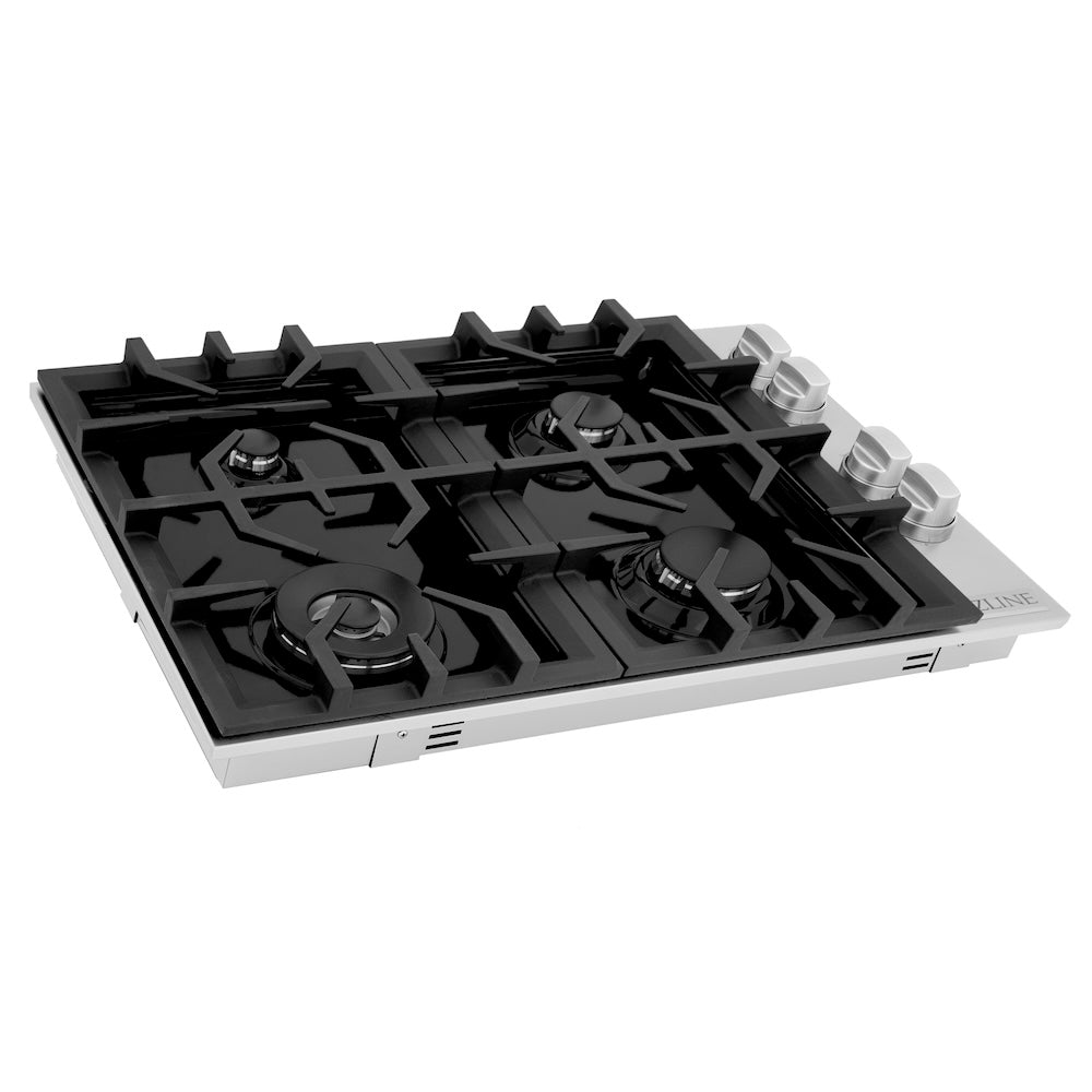 ZLINE 30 Inch 4 Burner Gas Cooktop with Black Porcelain Top - Professional Grade Stainless Steel Stove for Modern Kitchens (RC30 PBT) | Perfect for Home Chefs & Restaurant Style Cooking
