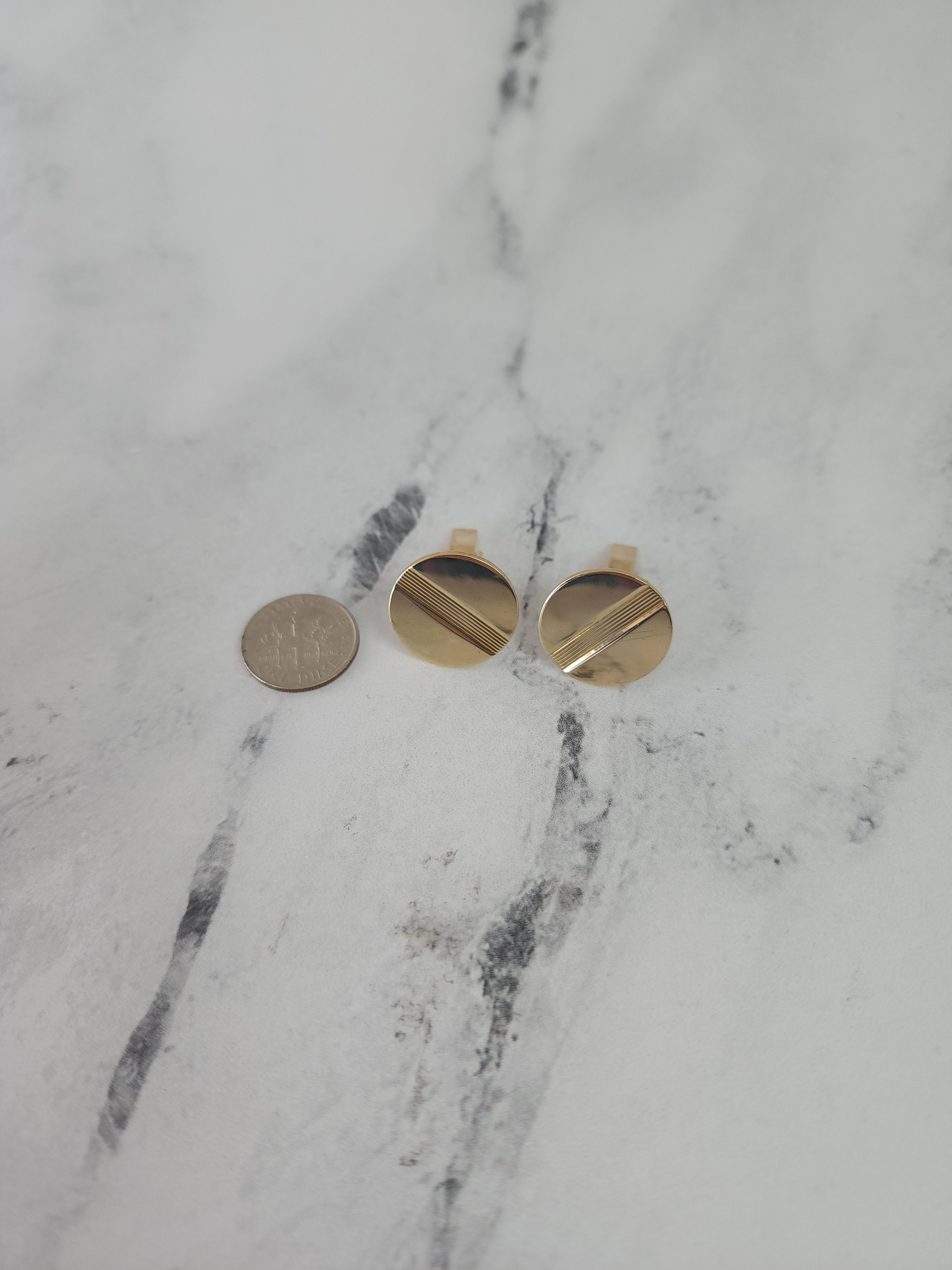 14k Gold Cuff Links with Vertical Line Design - Elegant Men's Wedding & Formal Wear Accessories for Grooms, Best Men & Business Professionals