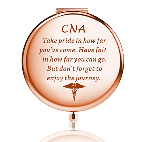 BNQL CNA Gifts Mirror - Certified Nurse Assistant Travel Makeup Mirror with 2 Sides (Rose Gold) - Perfect for Nursing Students, Healthcare Workers & Travel | Portable Compact Mirror for Purse, Locker or Desk