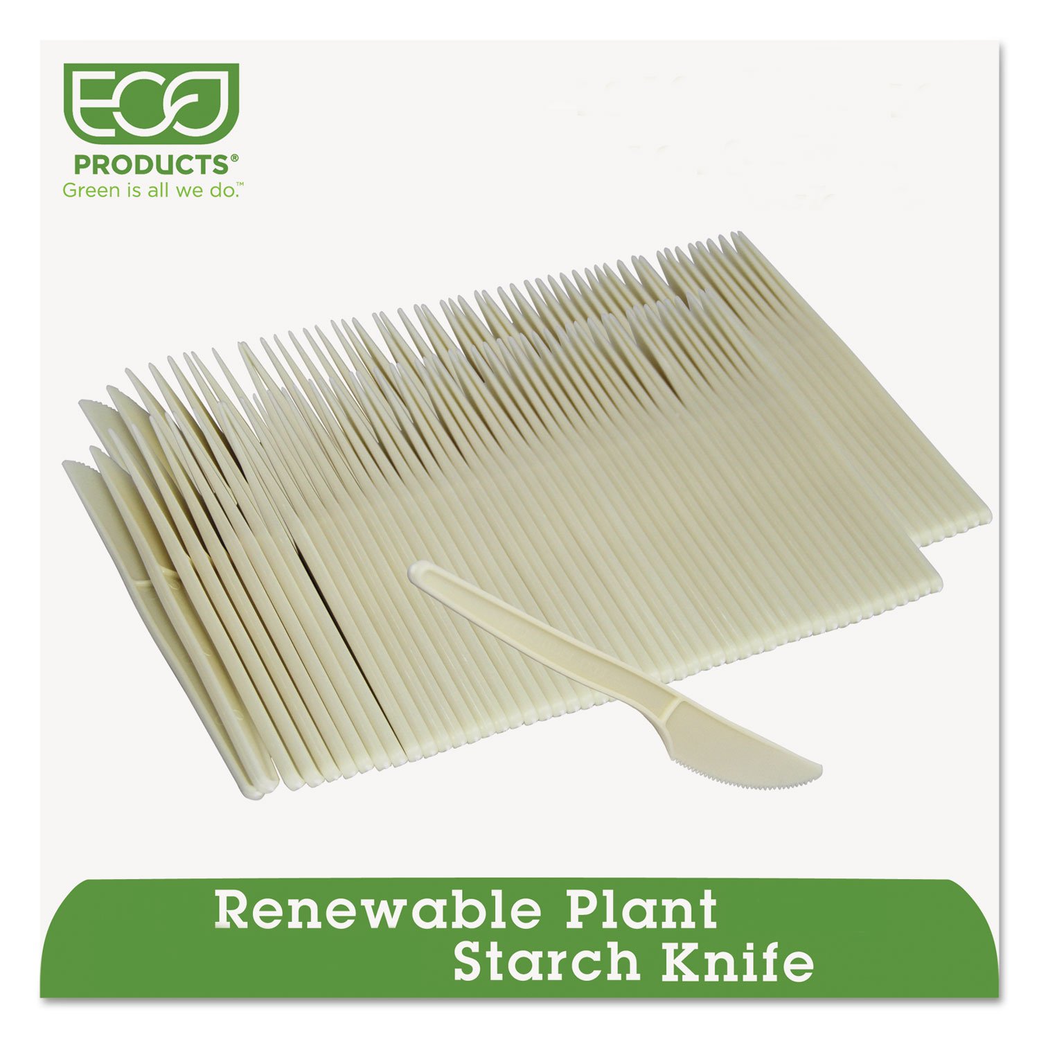 Eco-Friendly EPS001PK 7-Inch Plant Starch Knives - 50 Pack | Biodegradable Cutlery for Parties, Picnics & Sustainable Living