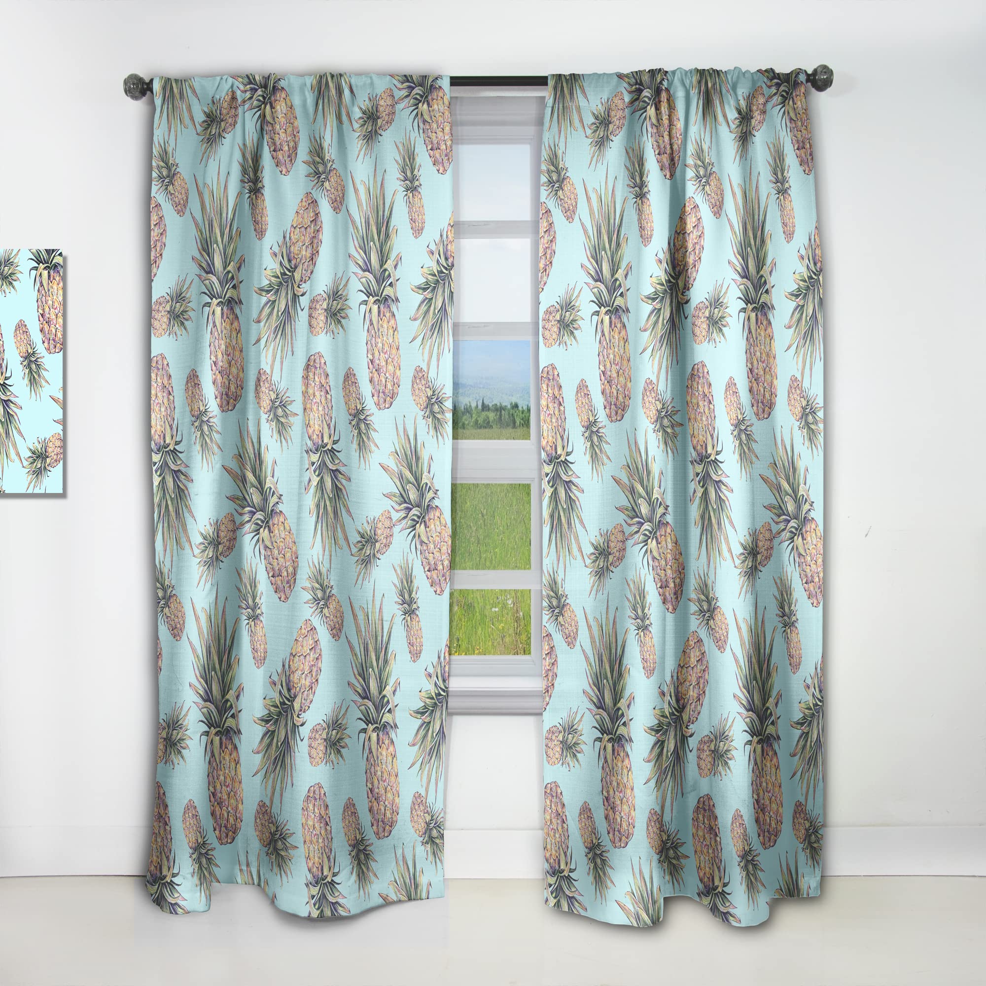 DesignQ Thermal Insulated Curtains - Light Blue Pineapple Print - Single Panel 52x84 - Blackout Drapes for Bedroom & Living Room - Perfect for Home Decor & Sun Protection
