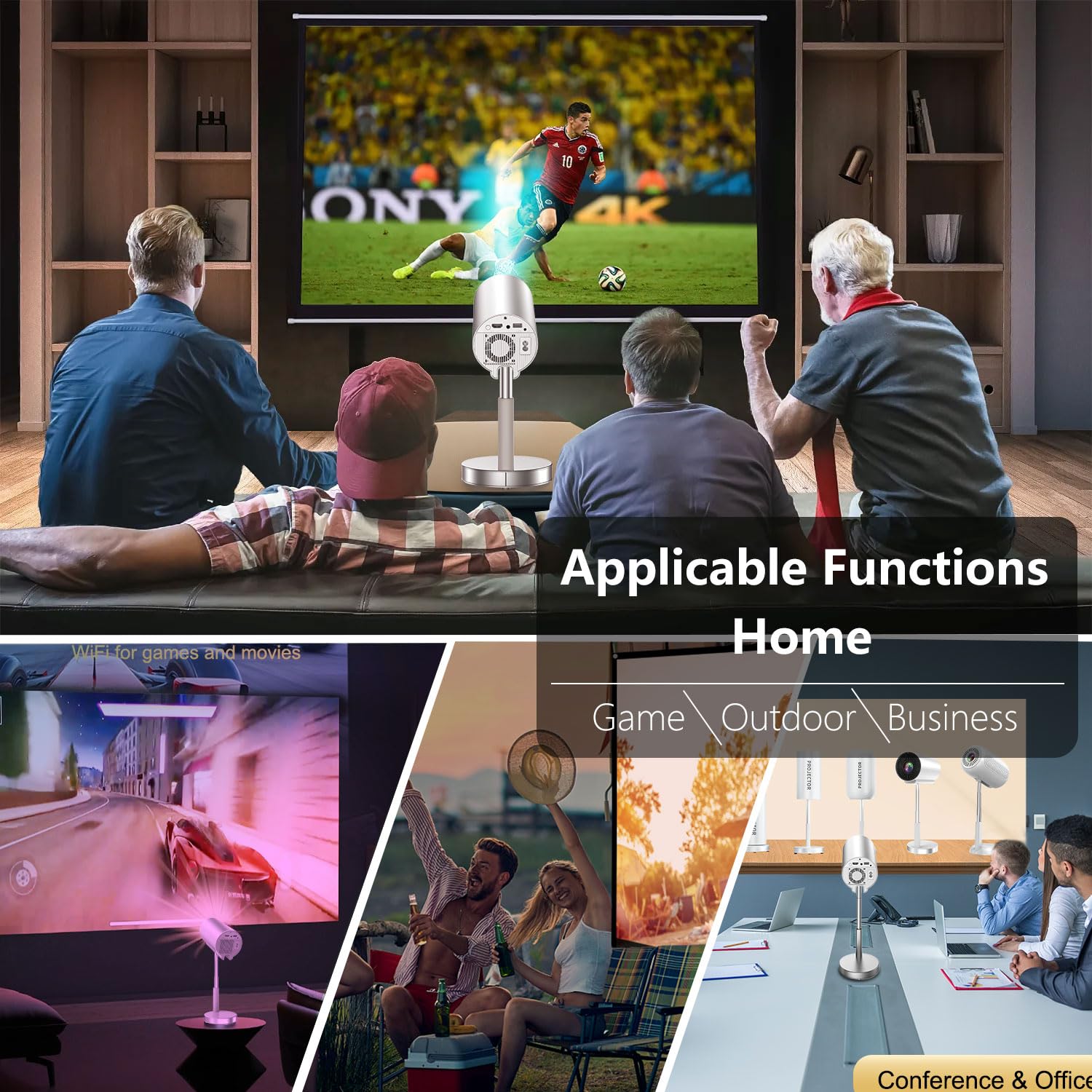 Unitedtime Mini Projector with WiFi & Bluetooth - 1080P 4K HD Portable Projector, 90° Adjustable Stand, HDMI/USB/PC/TV Box Compatibility (Rose Gold) - Perfect for Home Theater, Outdoor Movies & Office Presentations
