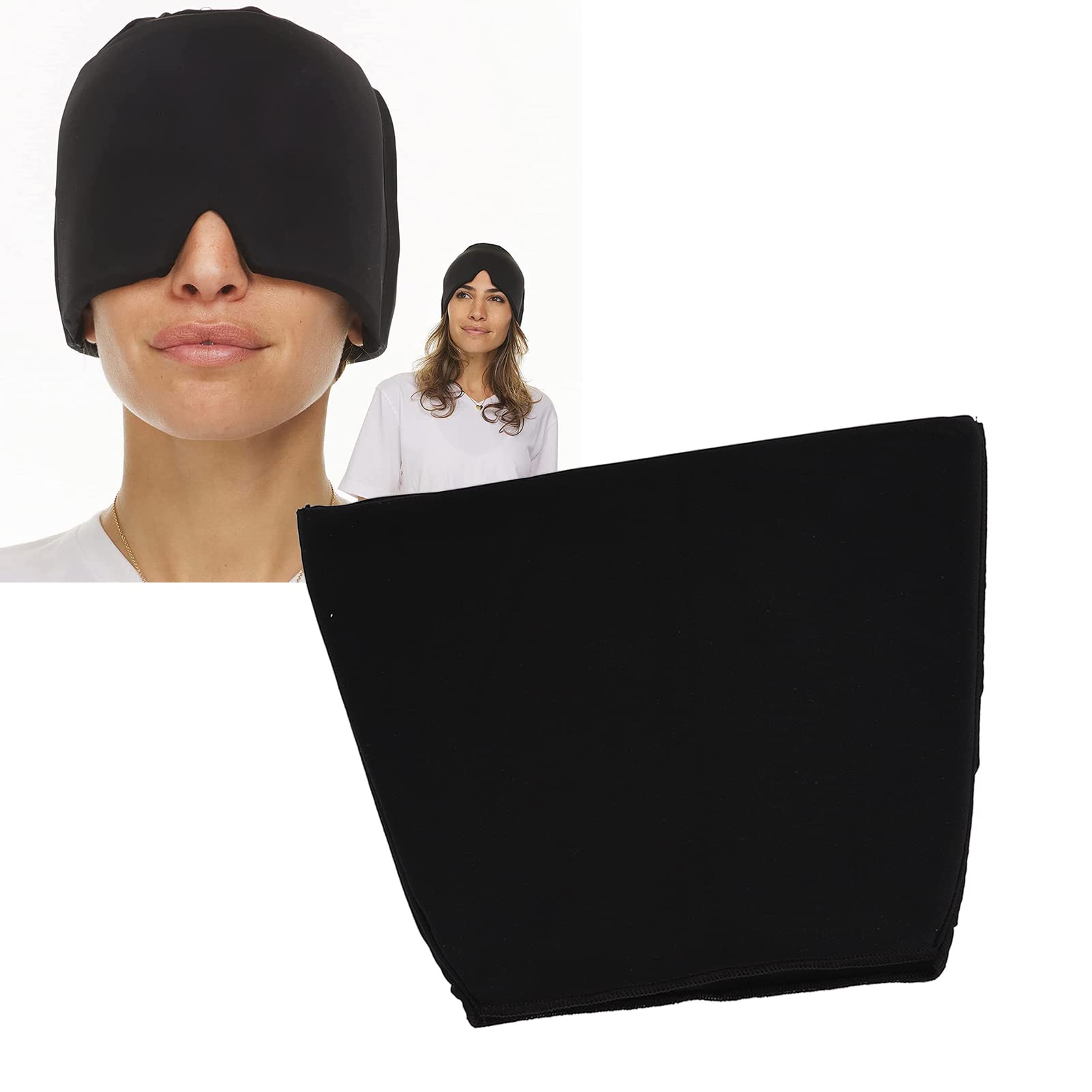 Migraine Relief Cap with Ice Pack - Cold Therapy Head Wrap for Headache & Migraine Pain - Stretchy Gel Ice Pack for Puffy Eyes & Tension Relief - Black (Perfect for Home, Office & Travel Use)