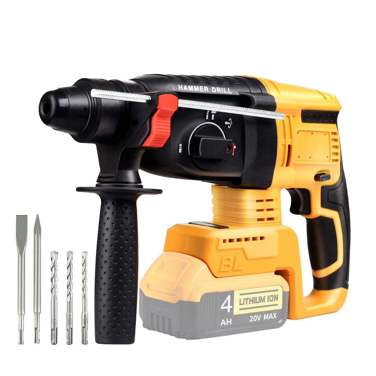 **20V MAX SDS Rotary Hammer Drill - Compatible with Dewalt Batteries (Battery Not Included) - Heavy Duty Safety Clutch, 4 Functions & 5 Drill Bits for Concrete, Masonry, Wood, Metal - Ideal for Construction, Renovation & DIY Projects**
