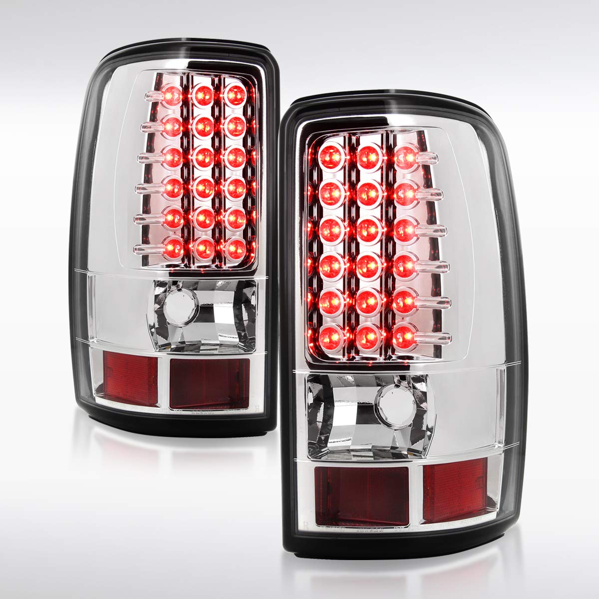 Autozenation LED Tail Lights - Compatible with 2000-2006 Chevy Suburban, GMC Yukon/Denali/XL, Chevy Tahoe - Left & Right Pair Assembly - Chrome Housing & Clear Lens - Upgrade for Night Driving & Enhanced Safety