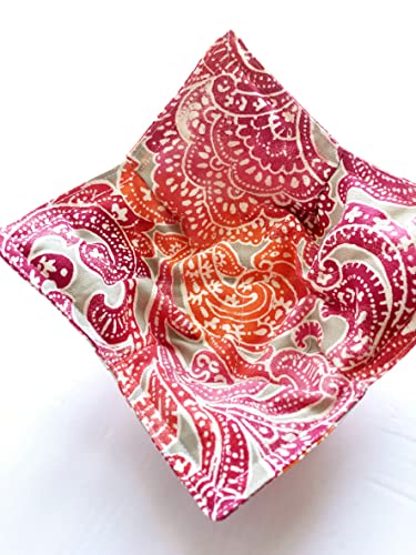 Set of 2 Microwave Safe Bowl Cozies - 8.5 Inch Cotton Hot Pads for Bowls (Fits Up to 8 Inch Bowls) - Chloe Paisley Coral Pink & Beige Print - Perfect for Hot Soup, Ice Cream, and Microwave Meals