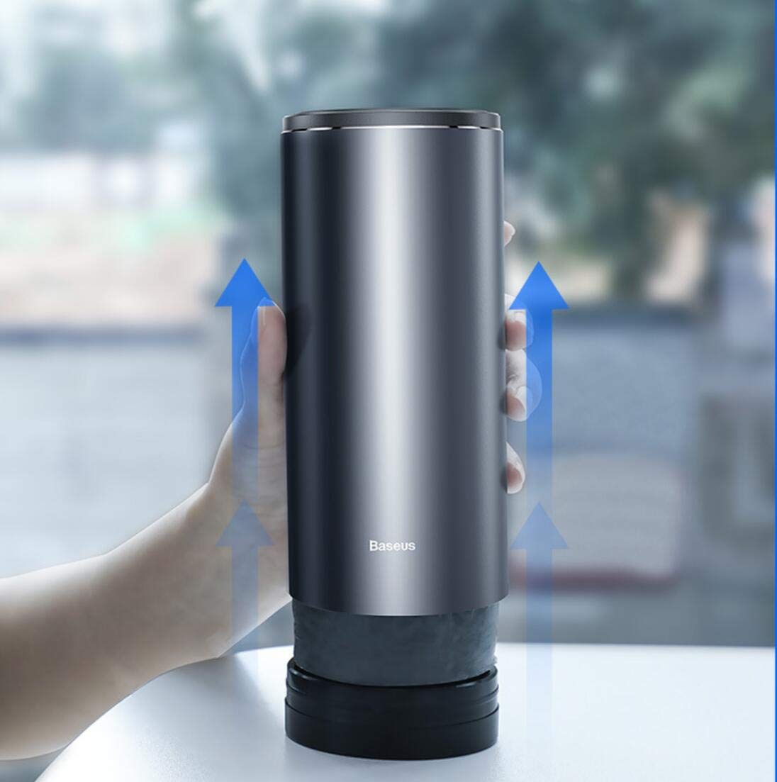 Tumecos Car Trash Can with Lid - Vehicle Cup Holder Garbage Bin, Auto Dust Box for Bottles & Small Waste - Perfect for Cars, Trucks & Road Trips (Black)