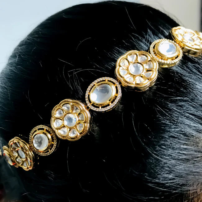 Royal Kundan Sheeshphool Mathapatti (D95) - Designer Gold Plated Indian Bridal Hair Jewelry for Weddings & Special Occasions