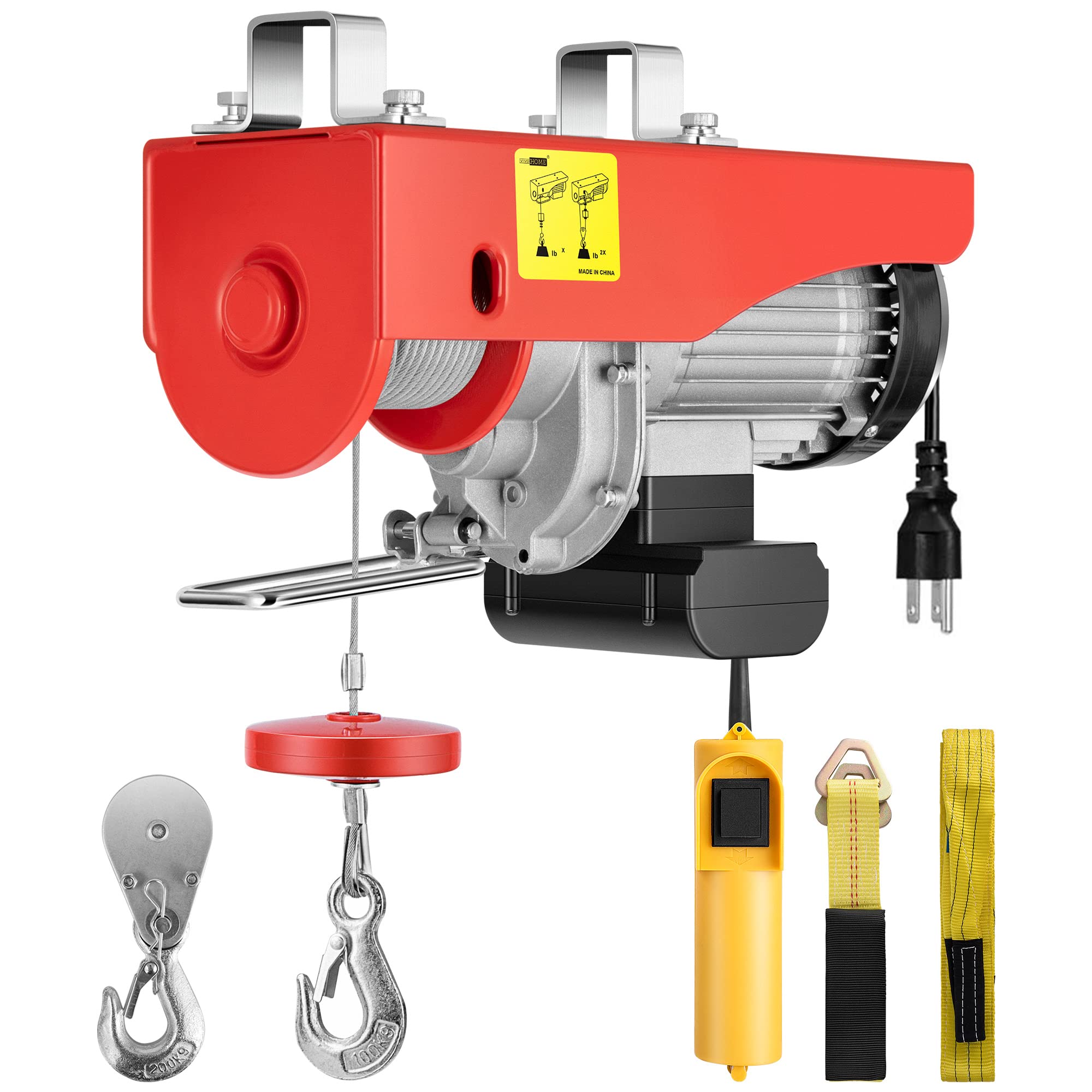 VIVOHOME 110V 1320 Lbs Electric Hoist with Remote Control - Zinc-Plated Steel Wire Winch for Garage, Warehouse & Factory Use - 38ft Lifting Height, Emergency Stop Switch, ETL Certified - Perfect for Lifting Heavy Equipment, Construction Materials & Automotive Repairs