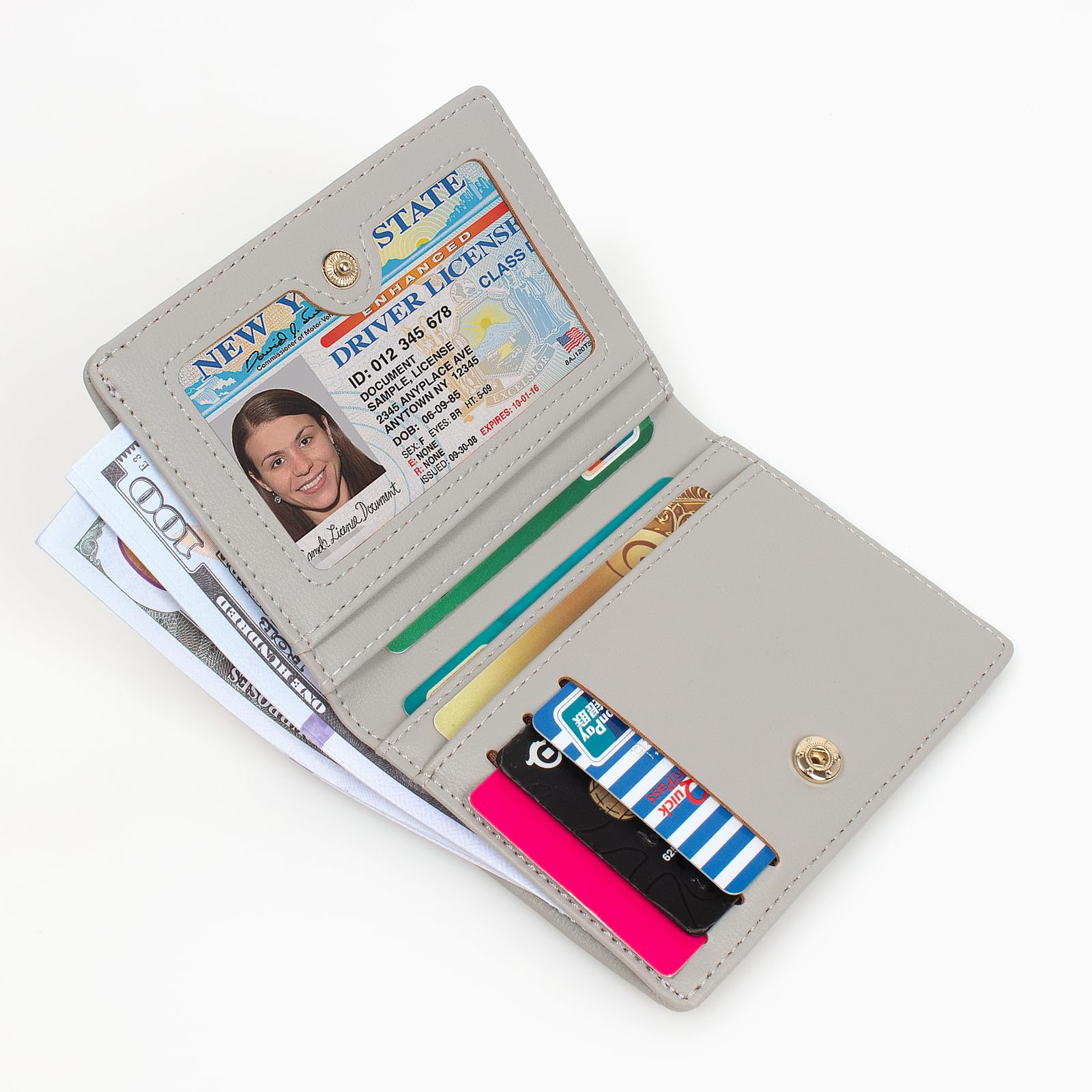 SUMGOFO Slim RFID Blocking Leather Wallet for Women - Mini Bifold Card Holder with Zipper Pocket & Coin Purse (Gray) | Perfect for Everyday Carry, Travel & Gift Giving