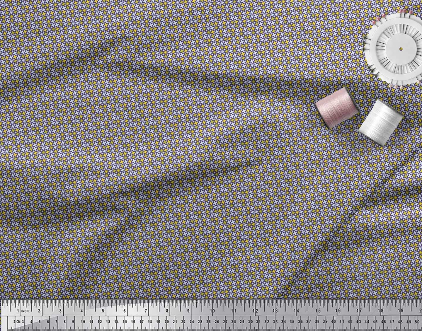 Soimoi 100% Cotton Jersey Blue Fabric by The Yard - 58 Inch Wide - Diamond & Cross Sign Geometric Printed Fabric for DIY Clothing, Quilting & Home Decor