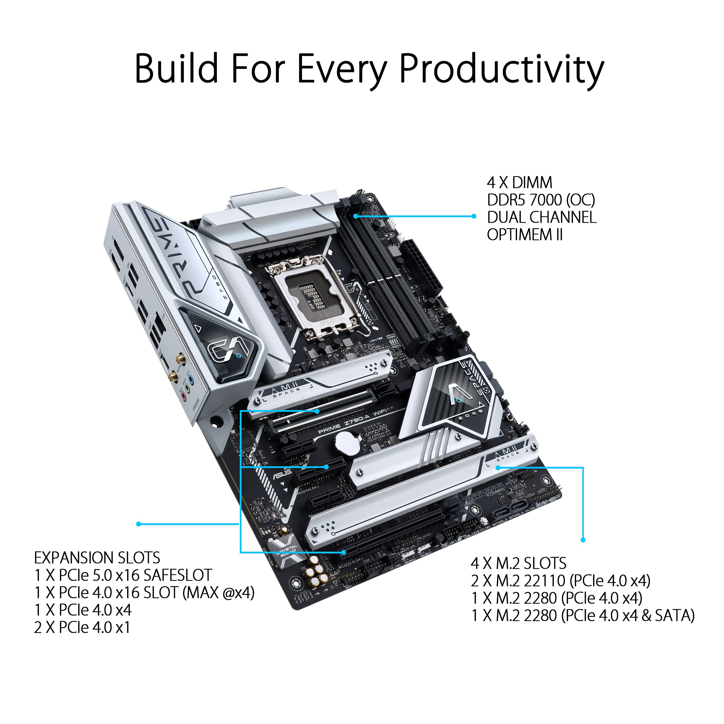 ASUS PRIME Z790-A WIFI Intel LGA 1700 ATX Gaming Motherboard - 16+1 DrMOS, PCIe 5.0, DDR5 RAM, 4x M.2 Slots, WiFi 6E, 2.5Gb LAN, Thunderbolt 4 | Perfect for High-End Gaming PCs, Content Creation & Workstations