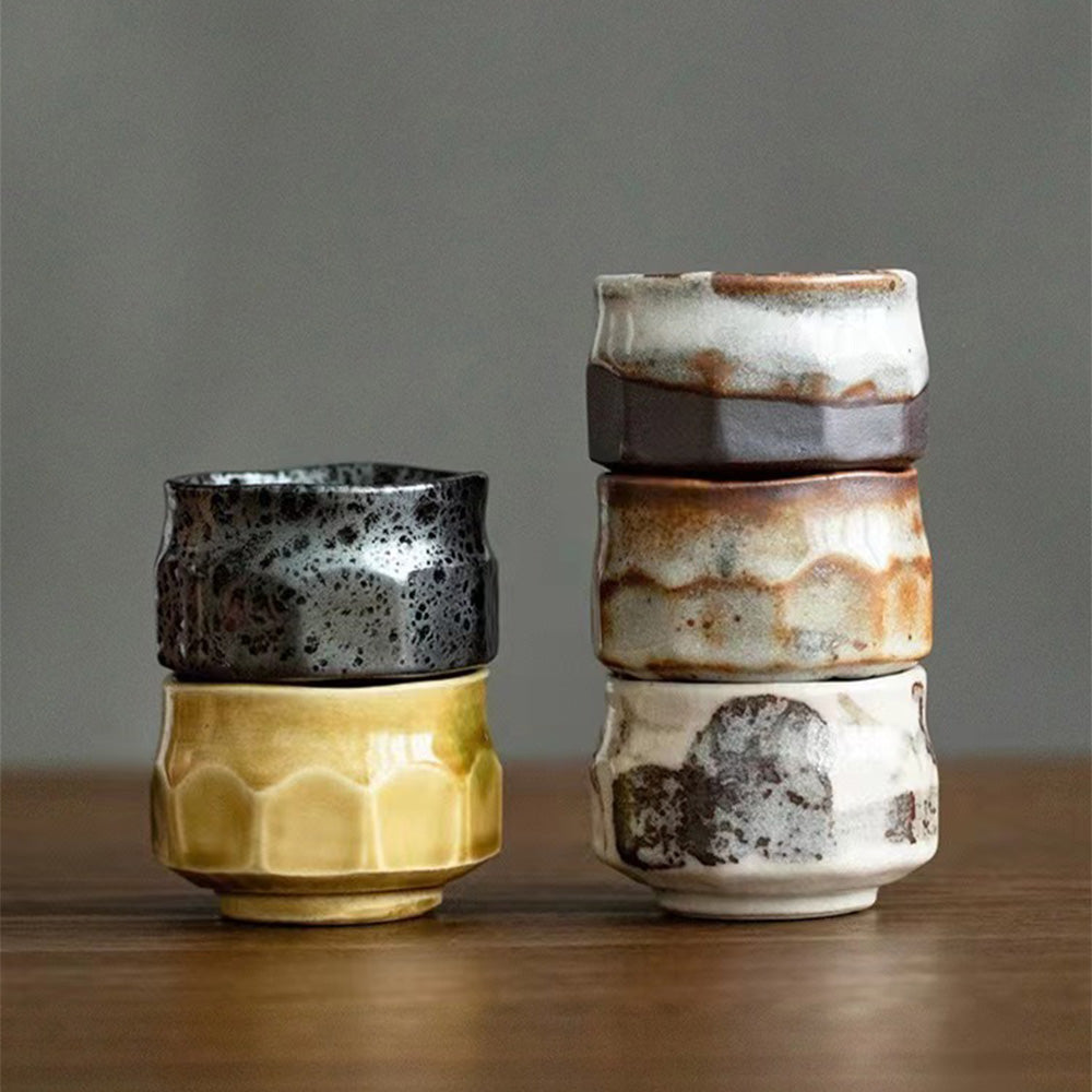 Authentic Japanese Mino Yaki Wabi Sabi Tea Cup Set - 5 Handcrafted Ceramic Cups for Matcha, Sencha & Japanese Tea Ceremony | Perfect Gift for Tea Lovers & Zen Decor