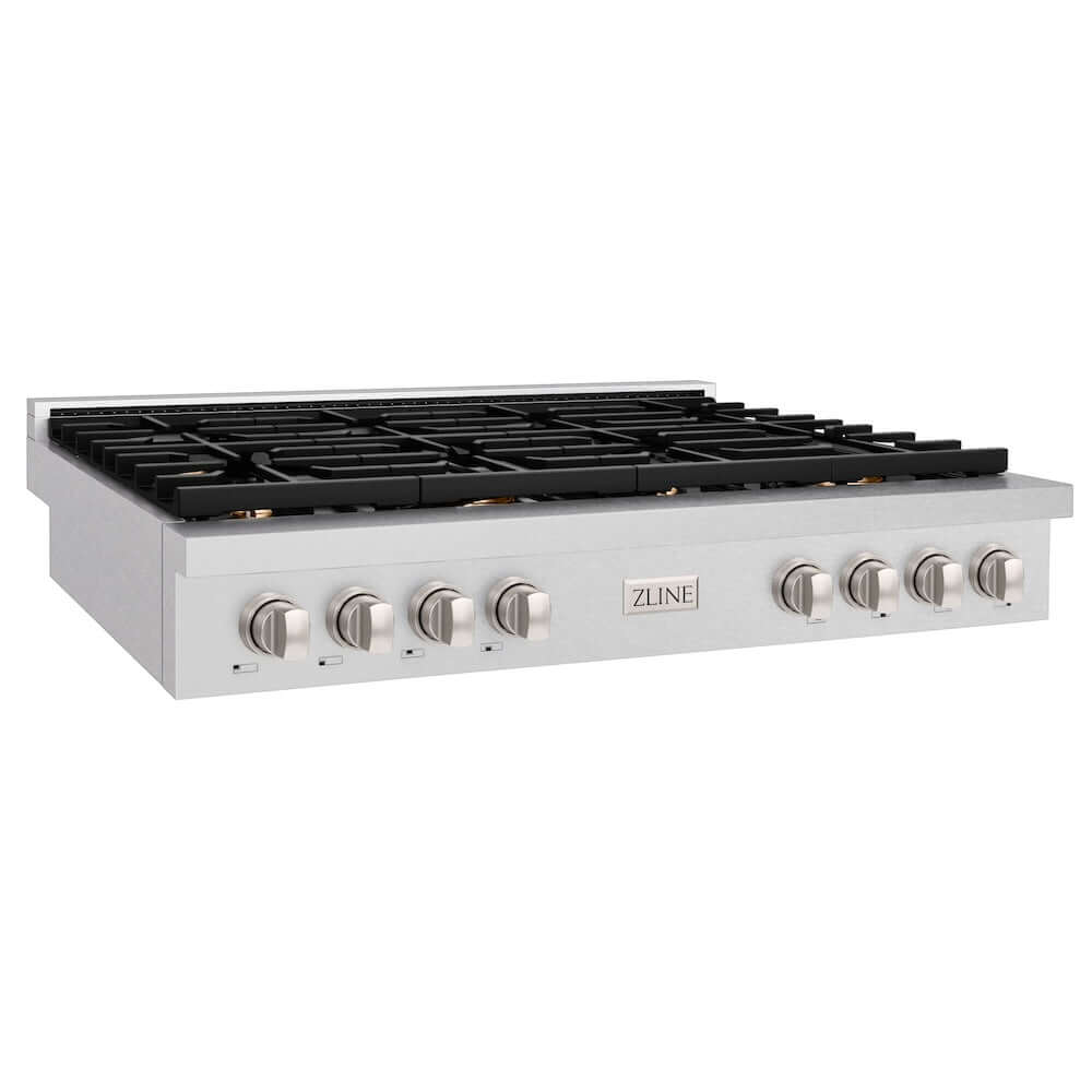 ZLINE 48-inch Paramount Gas Rangetop with 8 Brass Burners & Porcelain Cooktop in Satin Stainless Steel (SRTS BR 48) - Professional Kitchen Stove for Home Chefs & Restaurants
