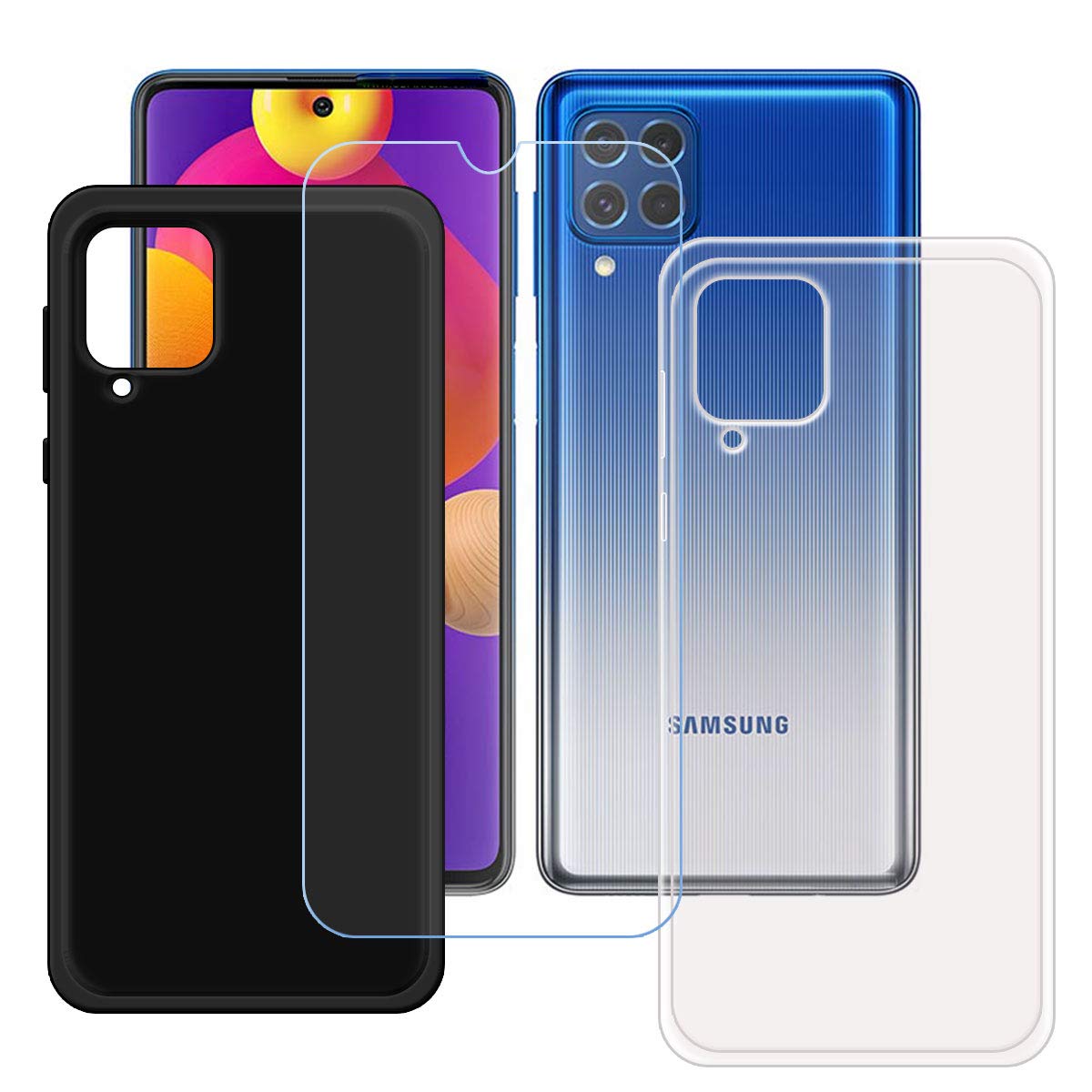 Samsung Galaxy F62 Case with Tempered Glass Screen Protector - Slim Transparent Black TPU Silicone Protective Cover for Galaxy F62 (6.7 Inch) | Shockproof & Anti-Scratch | Perfect for Work, Travel & Daily Use