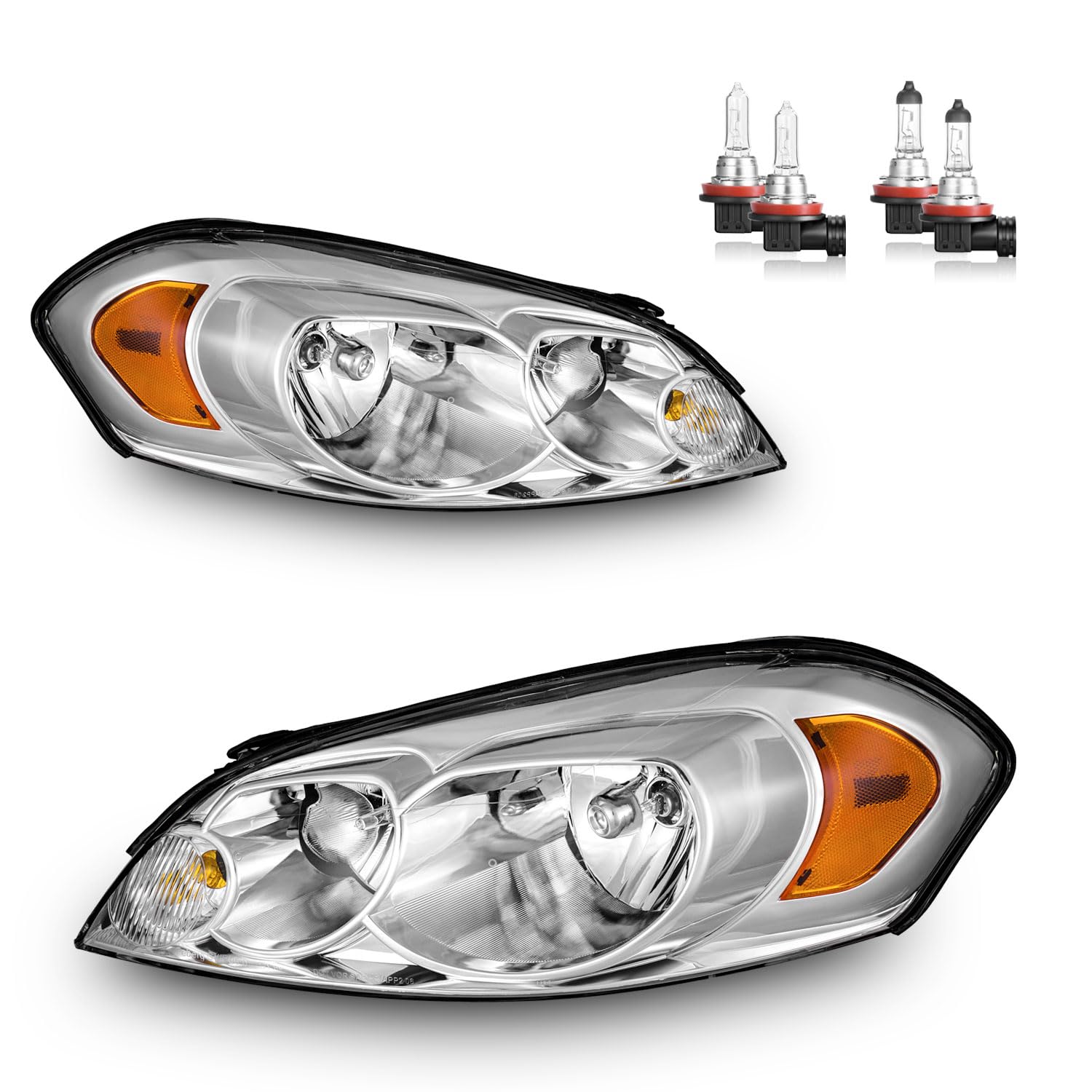2006-2013 Chevy Impala Headlight Assembly with Bulbs - Compatible with 2014-2016 Impala Limited & 2006-2007 Monte Carlo - Direct Replacement Headlamp Pair - Perfect for Night Driving & Foggy Conditions