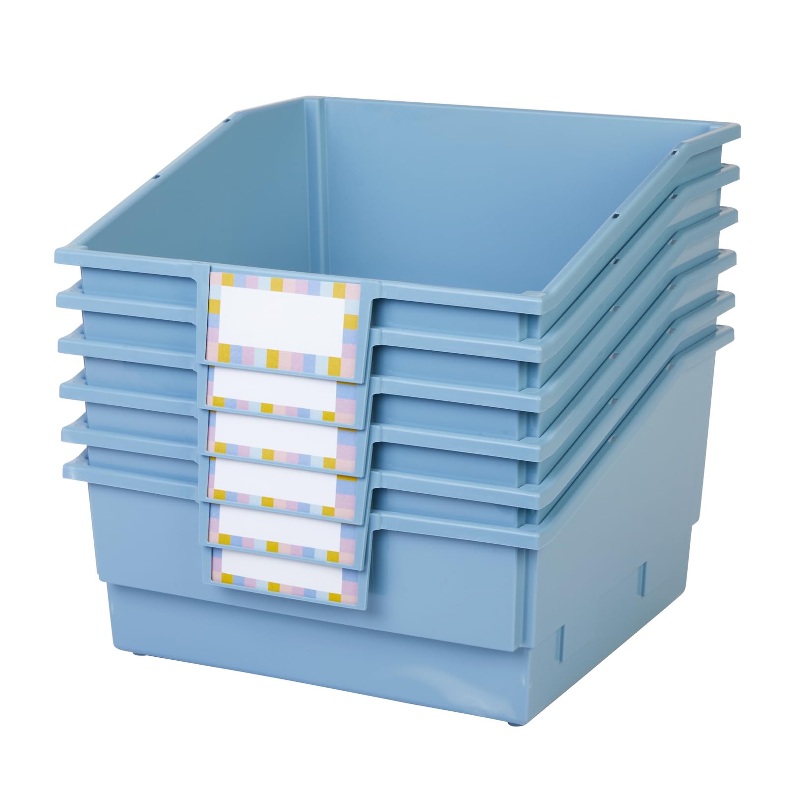 Really Good Stuff Picture Book Classroom Library Bins with Dividers - 6 Pack - Smoke Blue | Durable Book Storage Organizer for Teachers | Perfect for Classroom, Homeschool & Kids' Reading Corner Organization