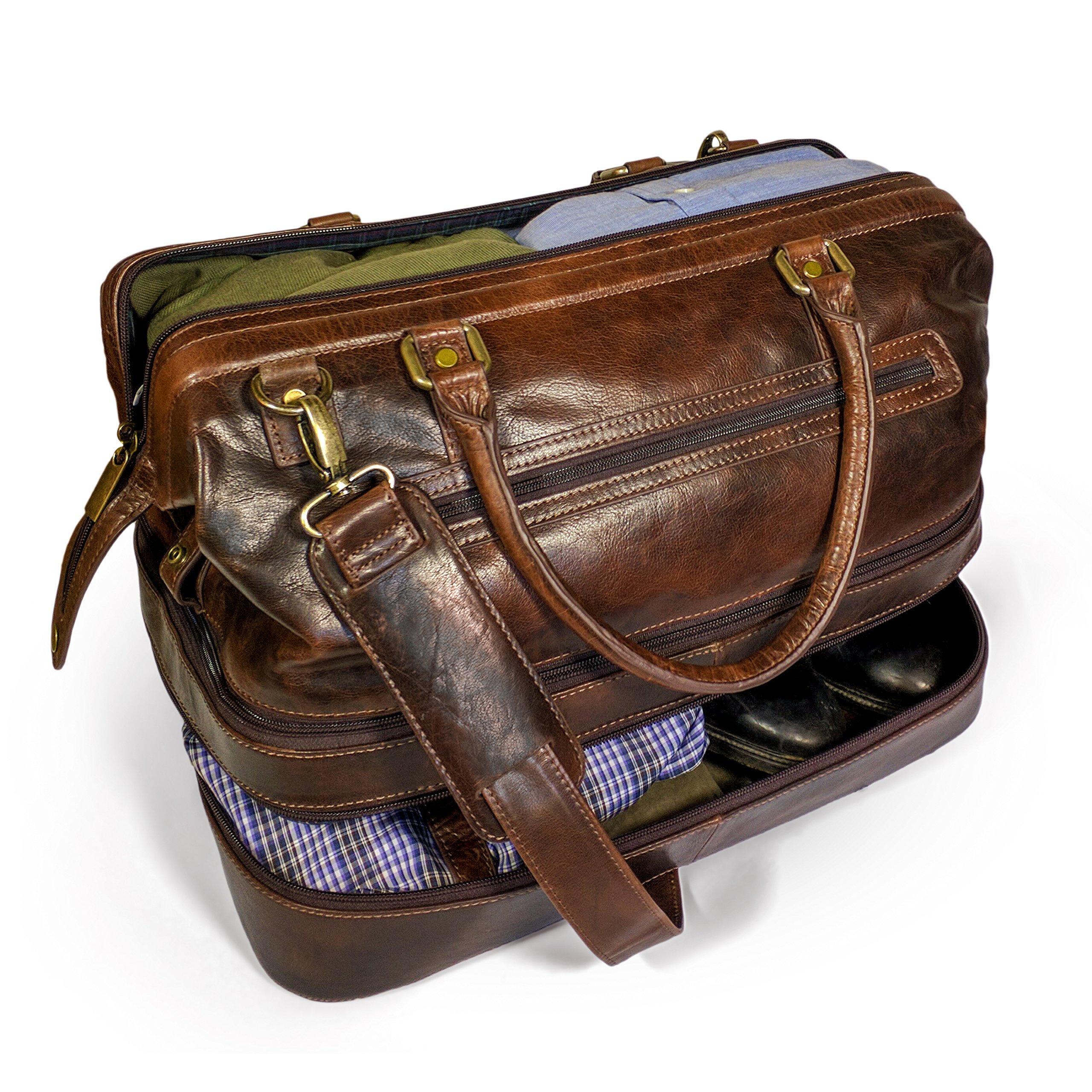Premium Leather Duffle Bag for Travel & Adventure - Spacious Weekender Luggage with Shoe Compartment | Perfect for Gym, Weekend Getaways & Business Trips