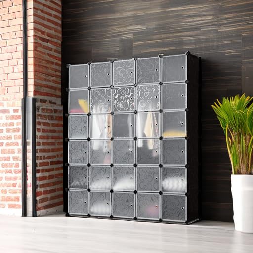 Tangkula 30-Cube Storage Organizer - Modular Plastic PP Closet Cabinet & Bookcase with Doors - Space Saving Storage Solution for Bedroom, Living Room & Office - Perfect for Organizing Toys, Books, Clothes & Home Decor