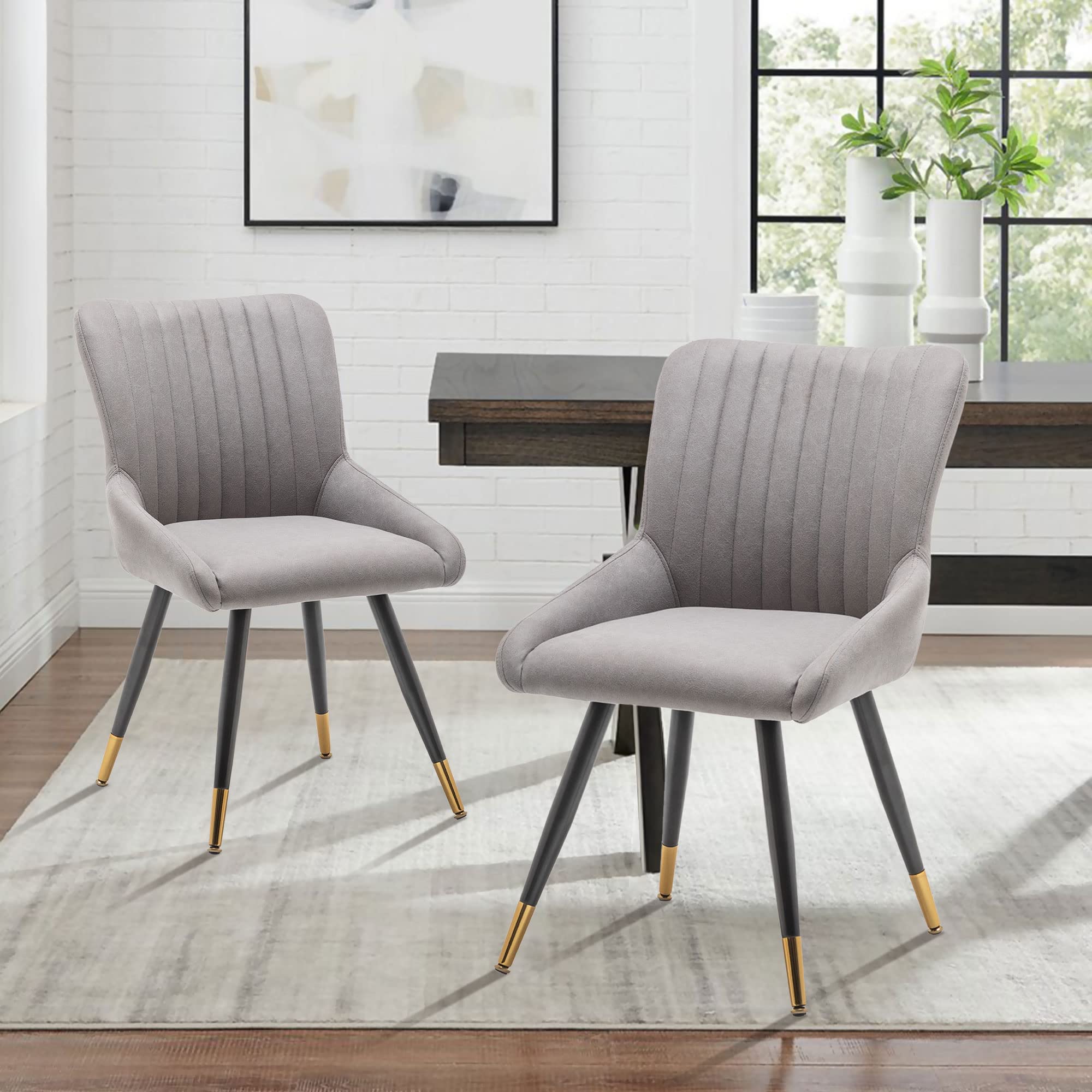 Annjoe Set of 2 Faux Leather Dining Chairs - Modern Upholstered Accent Side Chairs with Sturdy Metal Legs for Home, Kitchen, Office, Bistro & Cafe | Perfect for Dining Rooms, Breakfast Nooks, Small Spaces & Commercial Establishments