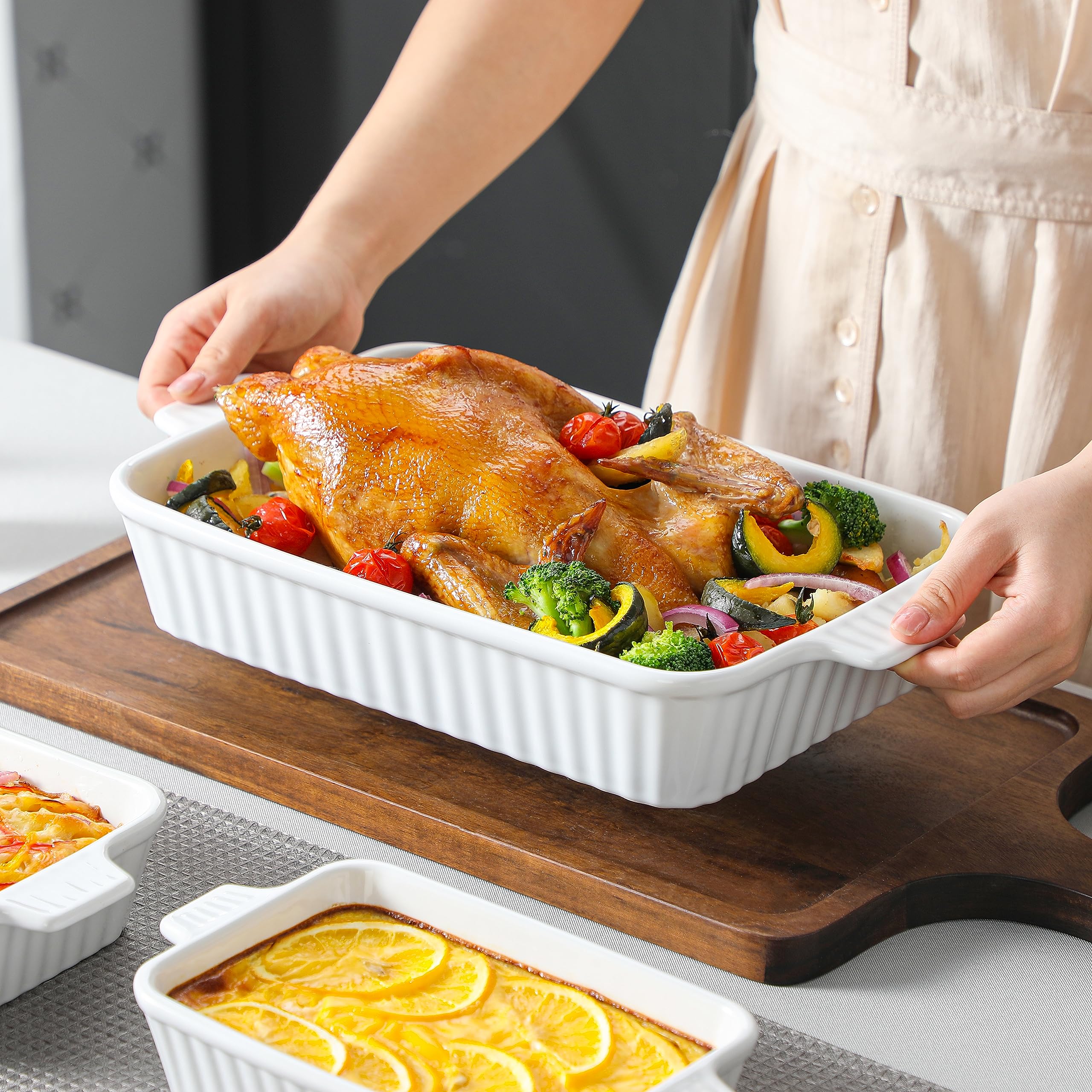 MALACASA 4-Piece Porcelain Casserole Dish Set - Oven Safe Rectangular Baking Pans for Lasagna, Cakes & More (9.4