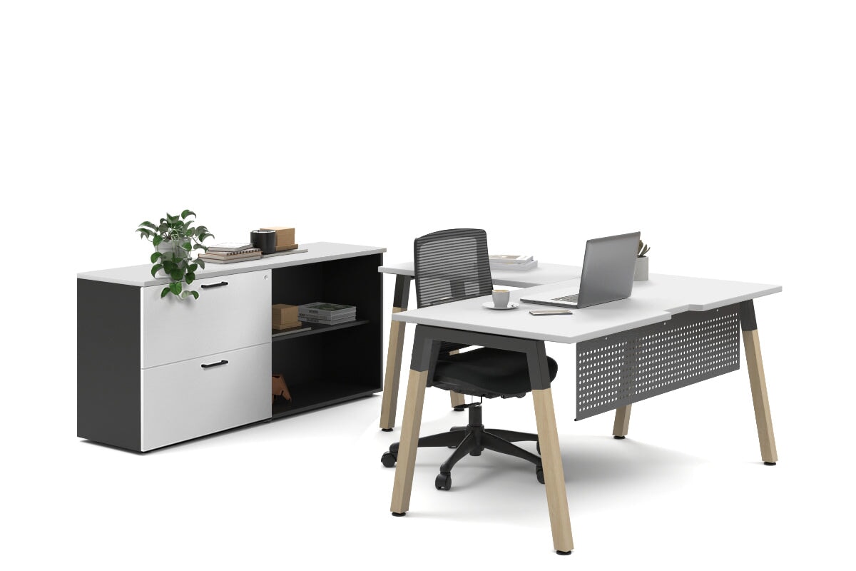 Premium L-Shaped Executive Desk with Quadro A Legs & Black Cross Beam - 1800L x 1800W Wooden Office Desk with Cable Management Scallop for Modern Workspace & Home Office Setup