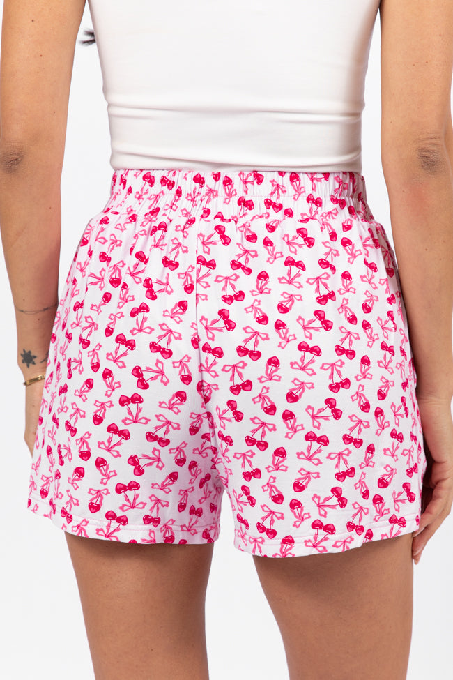 Over the Moon Cherry Hearts Pajama Shorts for Women - Soft Sleepwear & Lounge Shorts - Cute Valentine's Day Gift Idea - Perfect for Sleepovers, Relaxing at Home & Summer Nights