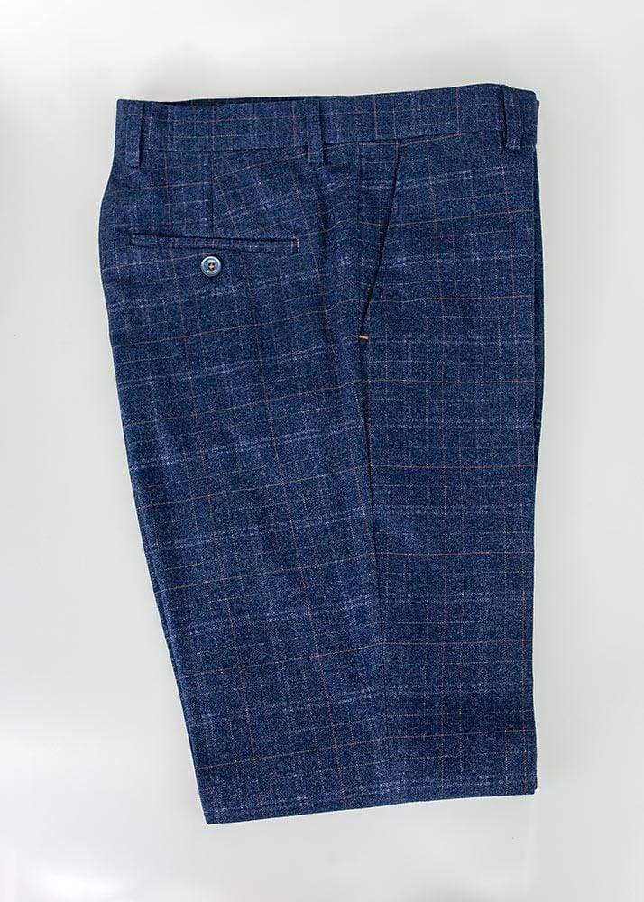 Kaiser Blue Tweed Check Pants for Men - Classic Wool Blend Dress Trousers for Office, Business & Formal Occasions