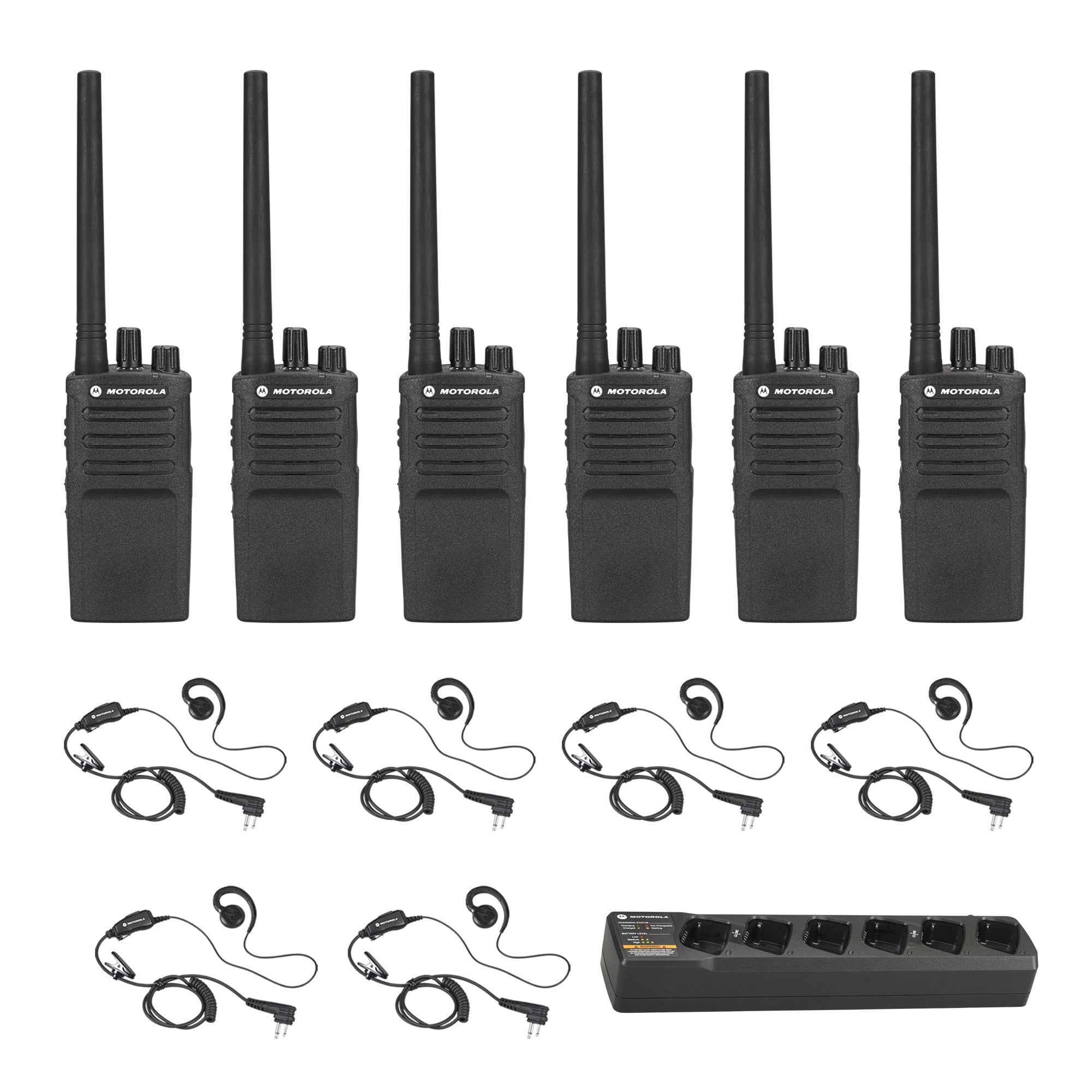 Motorola RMV2080 Two-Way Radio 6 Pack with Multi-Unit Charger & Headsets - Perfect for Business, Construction & Outdoor Adventures