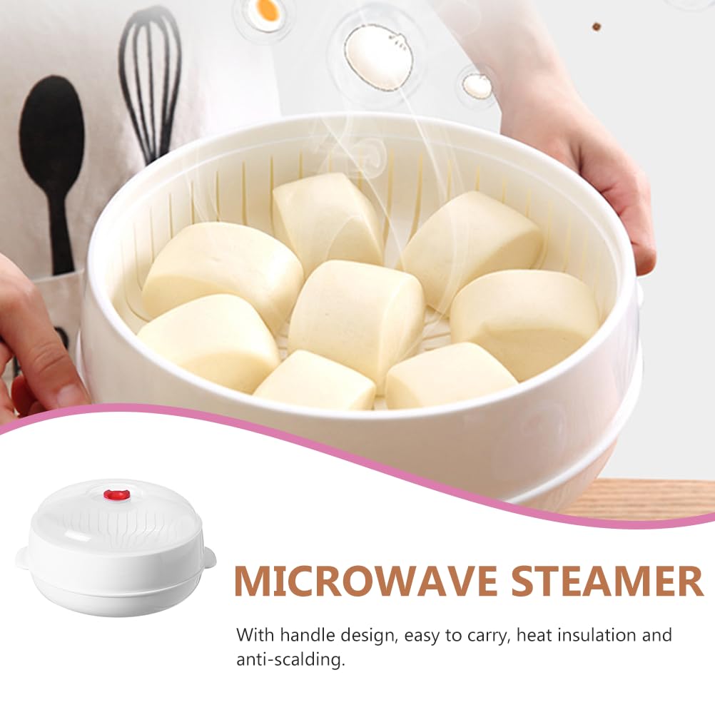 DOITOOL Microwave Steamer with Lid - BPA-Free Plastic Food Steamer for Rice, Fish, Meat & Dumplings - Round White Kitchen Cooking Container for Healthy Meals | Perfect for Meal Prep, Leftovers & Quick Snacks