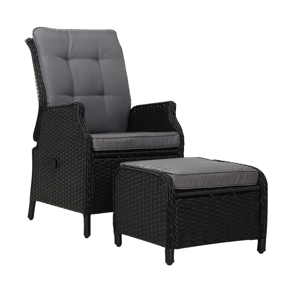 **Ella Outdoor Recliner Patio Chair - Adjustable Lounge Chair with Cushion, Black - Perfect for Backyard, Poolside, and Garden Relaxation**