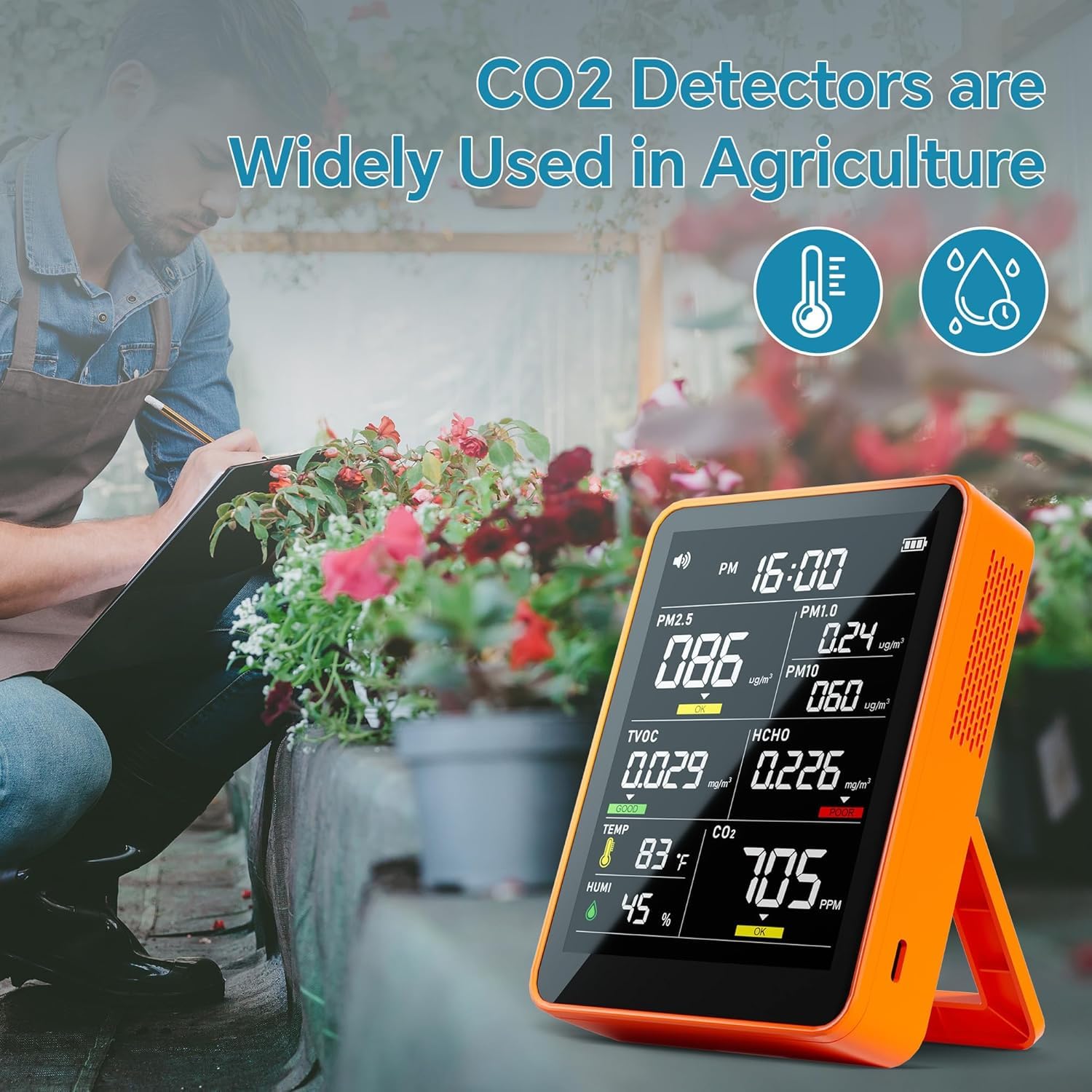 9-in-1 Professional Indoor Air Quality Monitor - Portable PM2.5/PM10/CO2/TVOC/Temperature/Humidity/Formaldehyde Detector with Time Display - Ideal for Home, Office, Baby Room & Confined Space Air Quality Testing