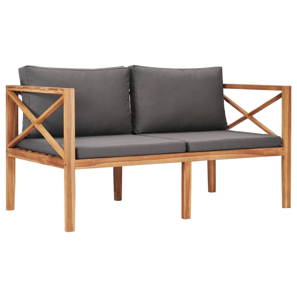 **Solid Teak Wood Outdoor Patio Bench with Dark Gray Cushions - Perfect for Garden, Lawn, Backyard, Front Porch & Relaxing Outdoor Spaces**