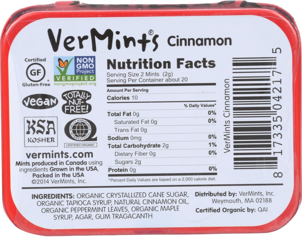 Vermints All Natural Cinnamon Breath Mints - 18 Pack (1.41oz Each) | Fresh Breath Solution for After Meals, Meetings & Travel | Sugar-Free, Vegan Friendly Oral Care