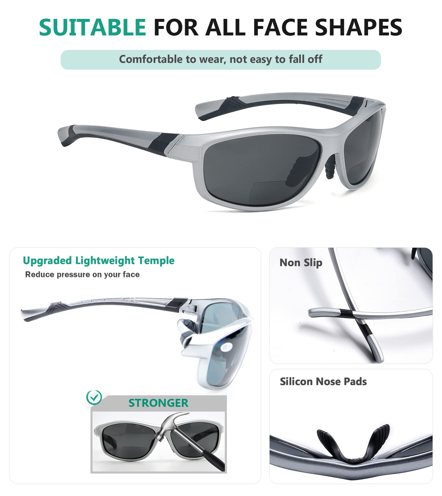 Polarized Bifocal Sport Sunglasses for Women - UV Protection, Lightweight & Comfortable - Perfect for Running, Fishing, Hiking & Outdoor Activities