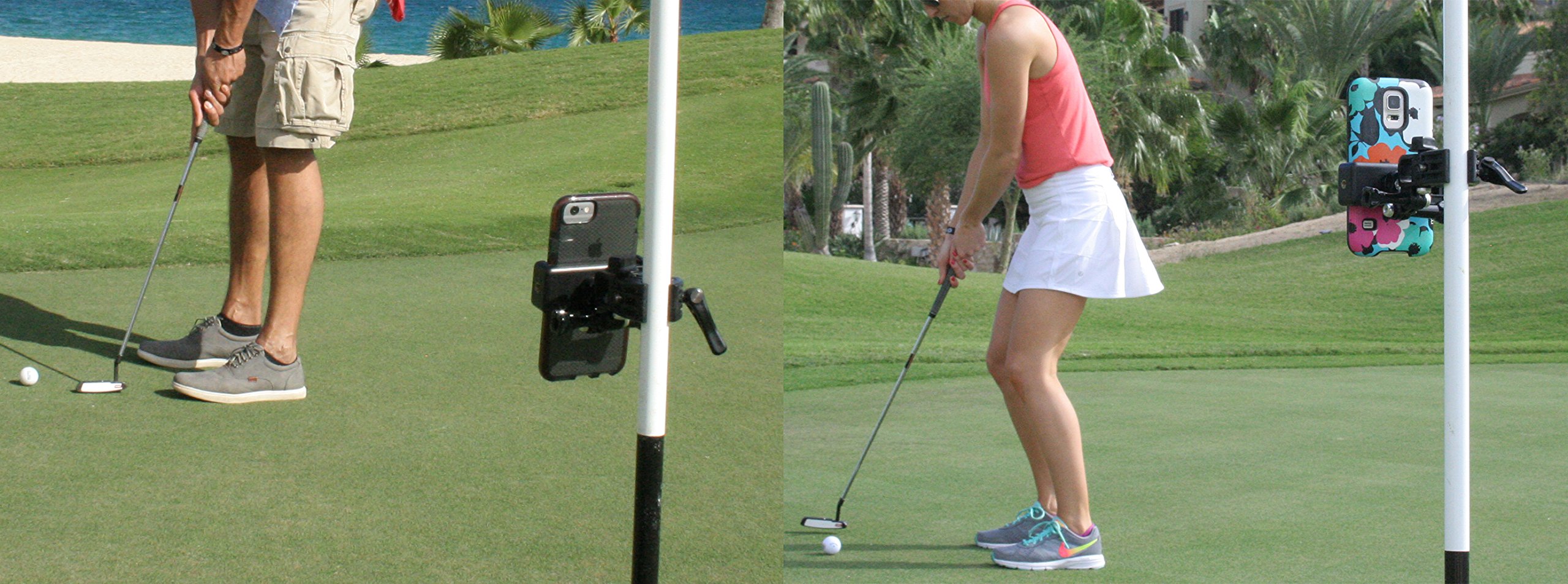 Universal Smartphone Mount for Golf - Record Your Putts on The Green from The Pin, Compatible with iPhone, Android & GoPro Hero 4 (Blue) | Perfect for Golf Practice, Swing Analysis & Course Vlogging